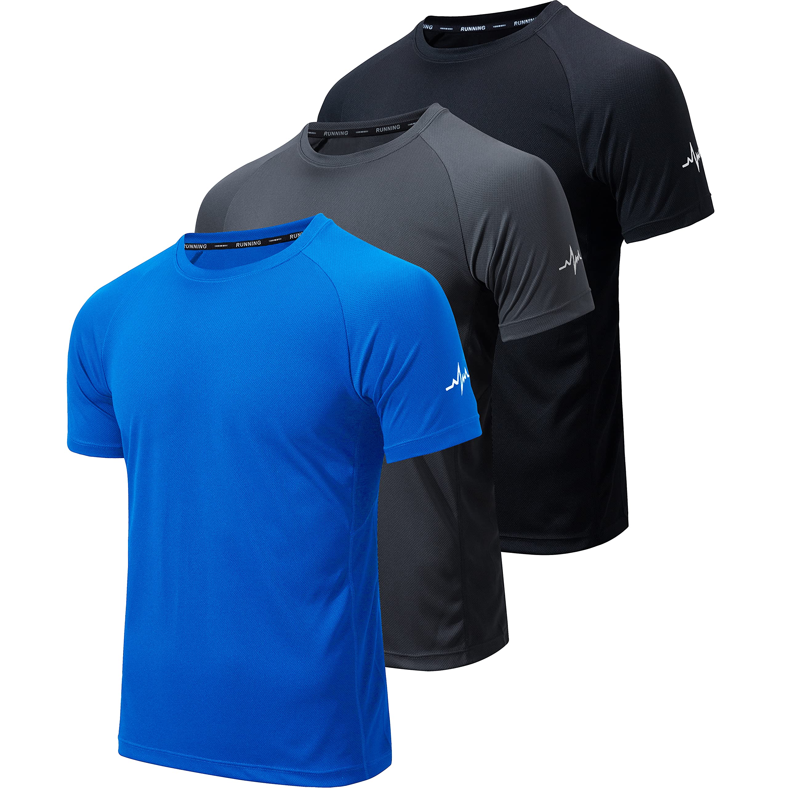 WanNiu Men's 3 Pack Dry Fit Workout T-Shirts - Moisture Wicking Athletic Gym Shirts with Mesh Short Sleeves for Running, Training & Fitness Activities