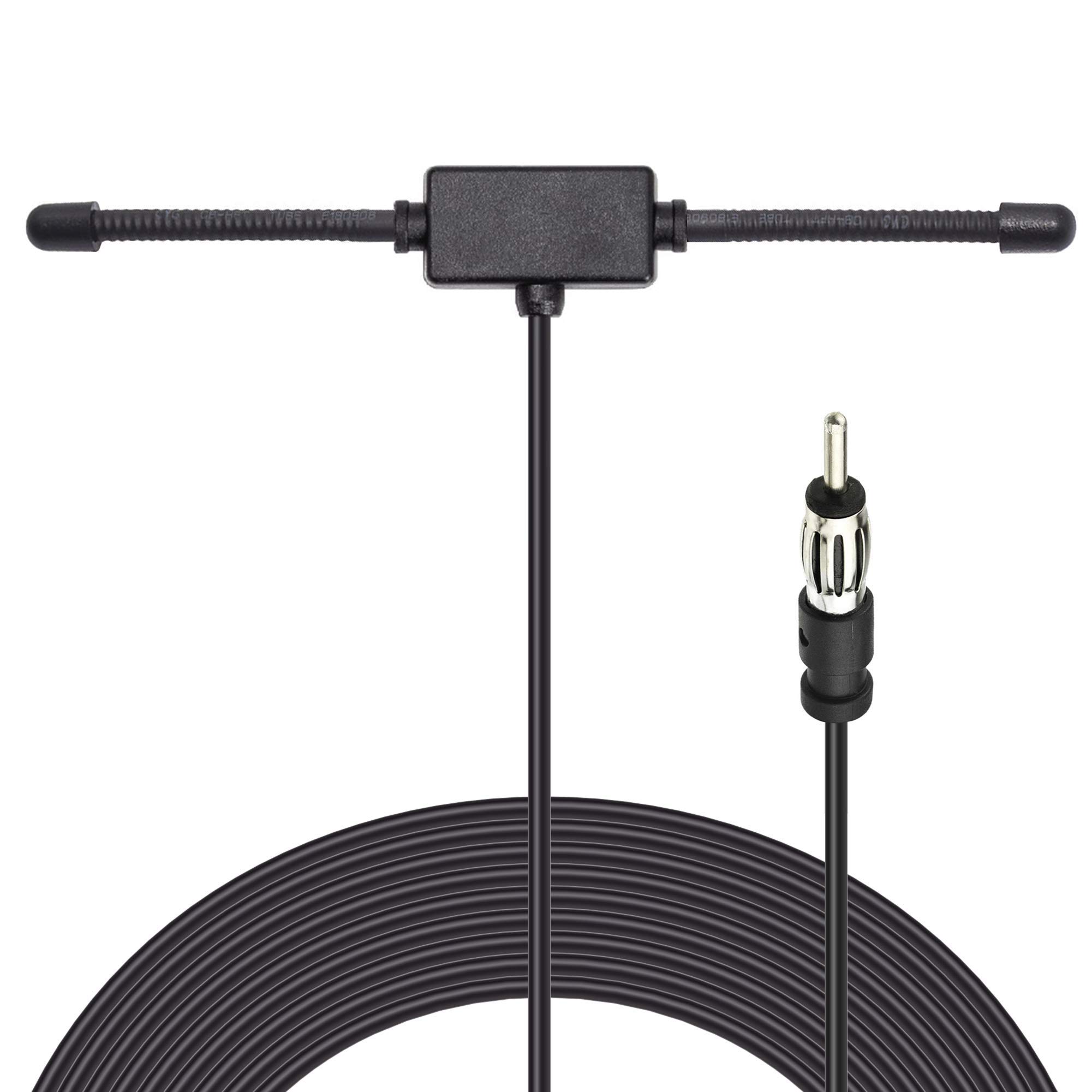 Bingfu Universal Car Stereo AM FM Dipole Antenna - 10ft Hidden Adhesive Mount Radio Antenna for Vehicle, Truck, SUV - DIN Plug Connector | Enhanced Reception for Car Audio Systems & Road Trips