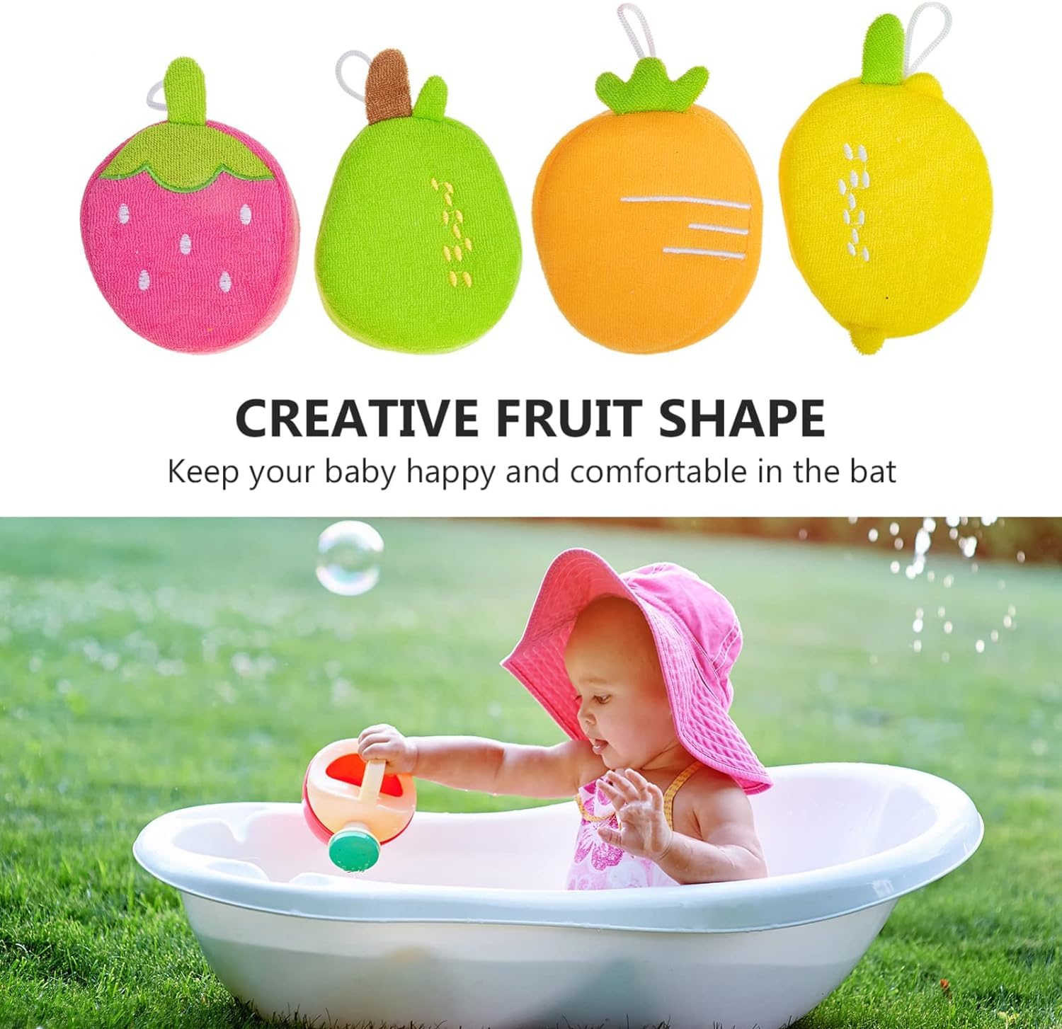 Baby Station Baby Fresh & Fruity Multicolored Bath Sponge Set - 2 Pack | Soft & Safe Wash Sponges for Newborns & Toddlers | Gentle Bath Time & Skin Care Essentials