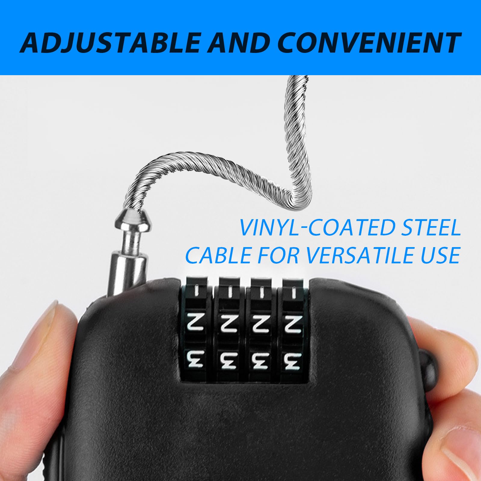 Ultra-Secure 4-Digit Combination Lock with 2.5ft Retractable Cable - Adjustable Bike Lock for Bicycles, Skis, Snowboards, Strollers & Luggage - Heavy Duty Cable Lock for Outdoor Sports, Travel & Home Security