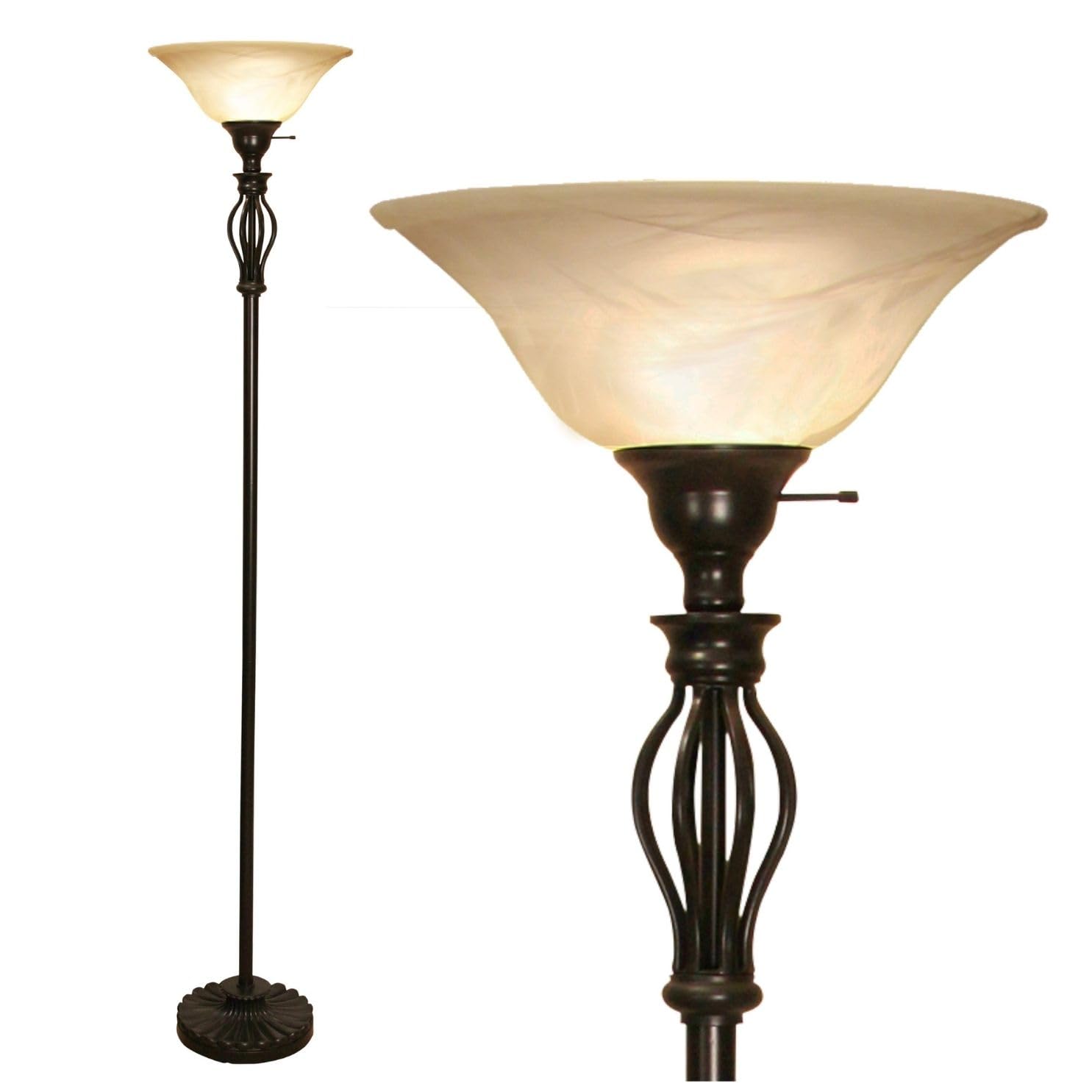 Elegant Bronze Floor Lamp with Glass Alabaster Swirl Amber Shade - Modern Standing Lamp for Living Room & Bedroom - Warm Ambient Lighting for Home Decor - Perfect for Reading Nook, Lounge Area and Cozy Spaces
