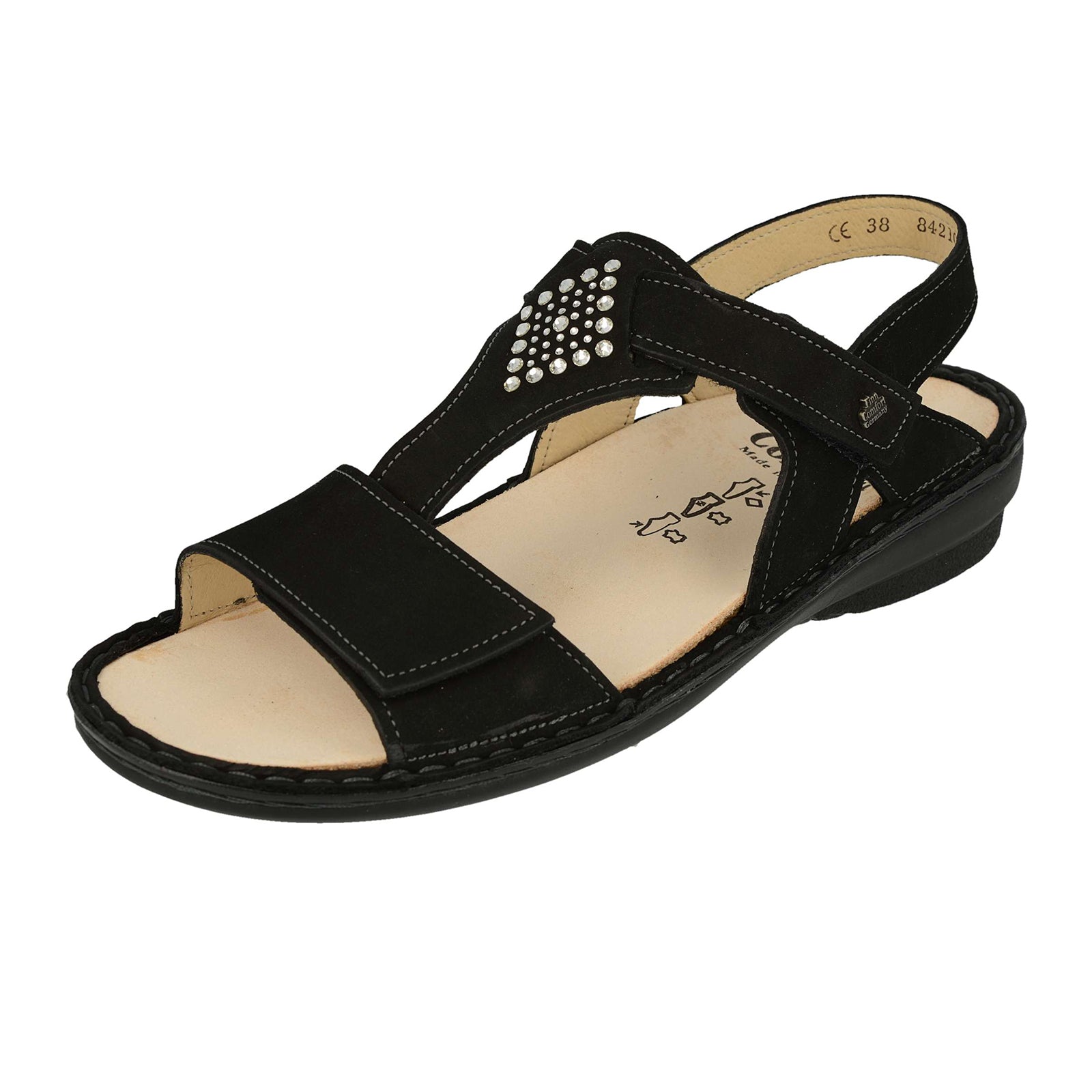 Finn Comfort Calvia Backstrap Sandal for Women - Black Nubuck Leather | Comfortable Arch Support & Cushioned Footbed | Perfect for Walking, Travel & Summer Outfits