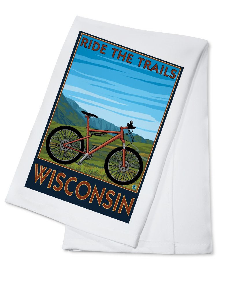 Wisconsin Mountain Bike Scene Ride The Trails - 100% Cotton Tea Towel | Decorative Hand Towel for Kitchen & Home Decor | Perfect for Cyclists, Outdoor Enthusiasts & Wisconsin Pride Gifts