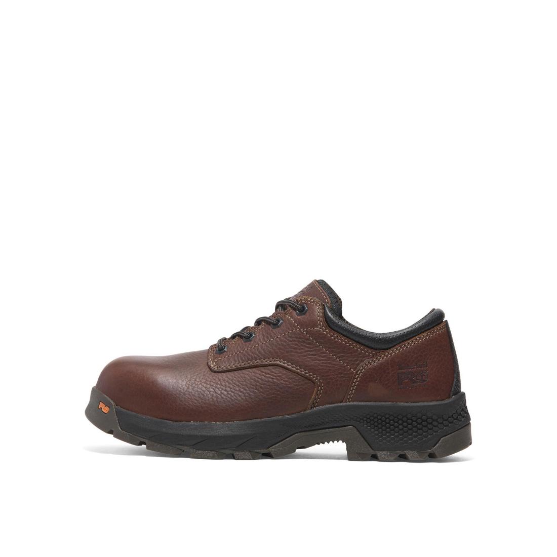 Titan Ev Composite Toe Oxford Work Shoes for Men - Safety Work Boots with Slip Resistant & Electrical Hazard Protection - Brown Leather Steel Toe Shoes for Construction, Warehouse & Industrial Work
