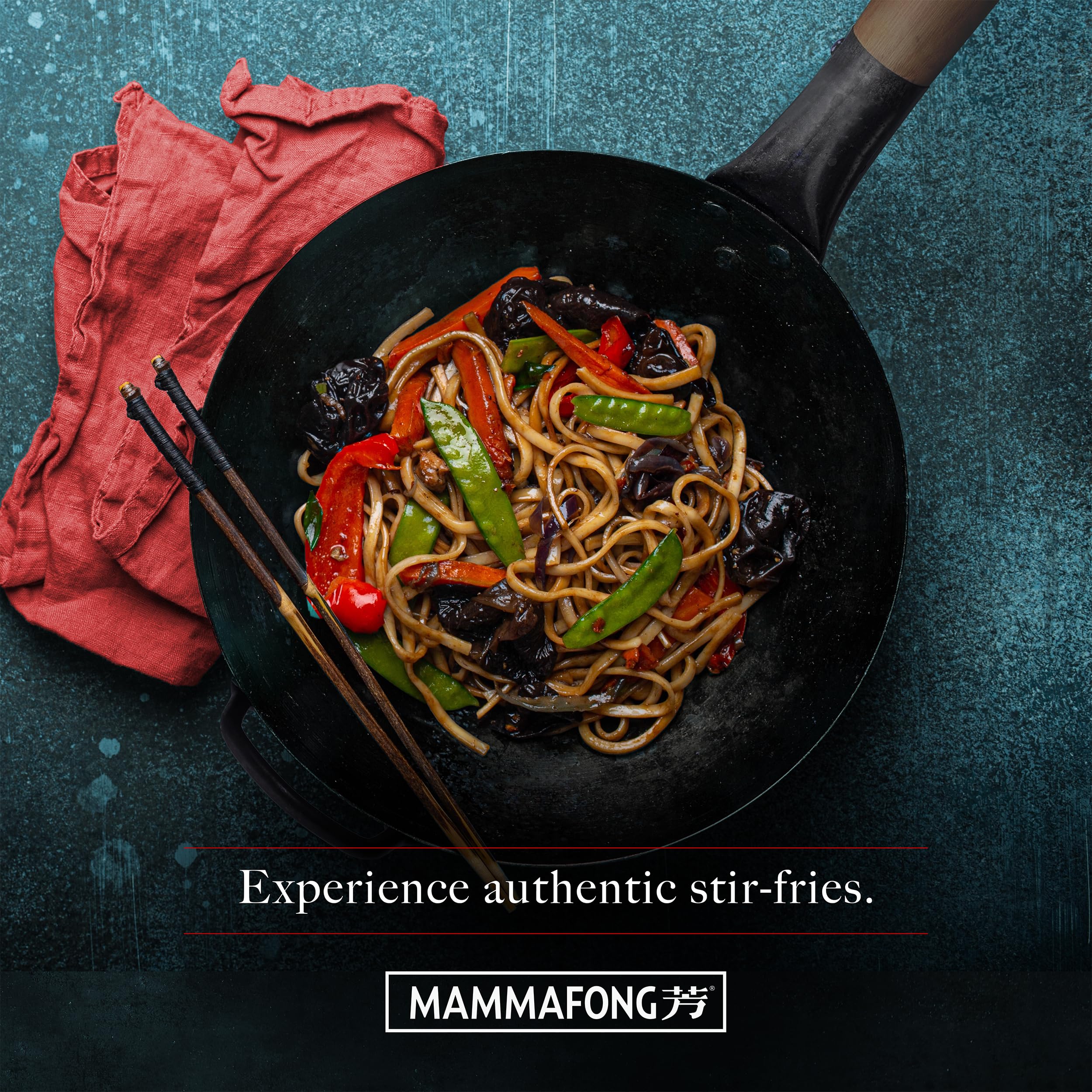 16-Inch Traditional Carbon Steel Wok Pan - Large Flat Bottom Hand Hammered Stir Fry Pan - Chemical-Free Authentic Chinese Wok for Professional Cooking & Home Kitchen Use