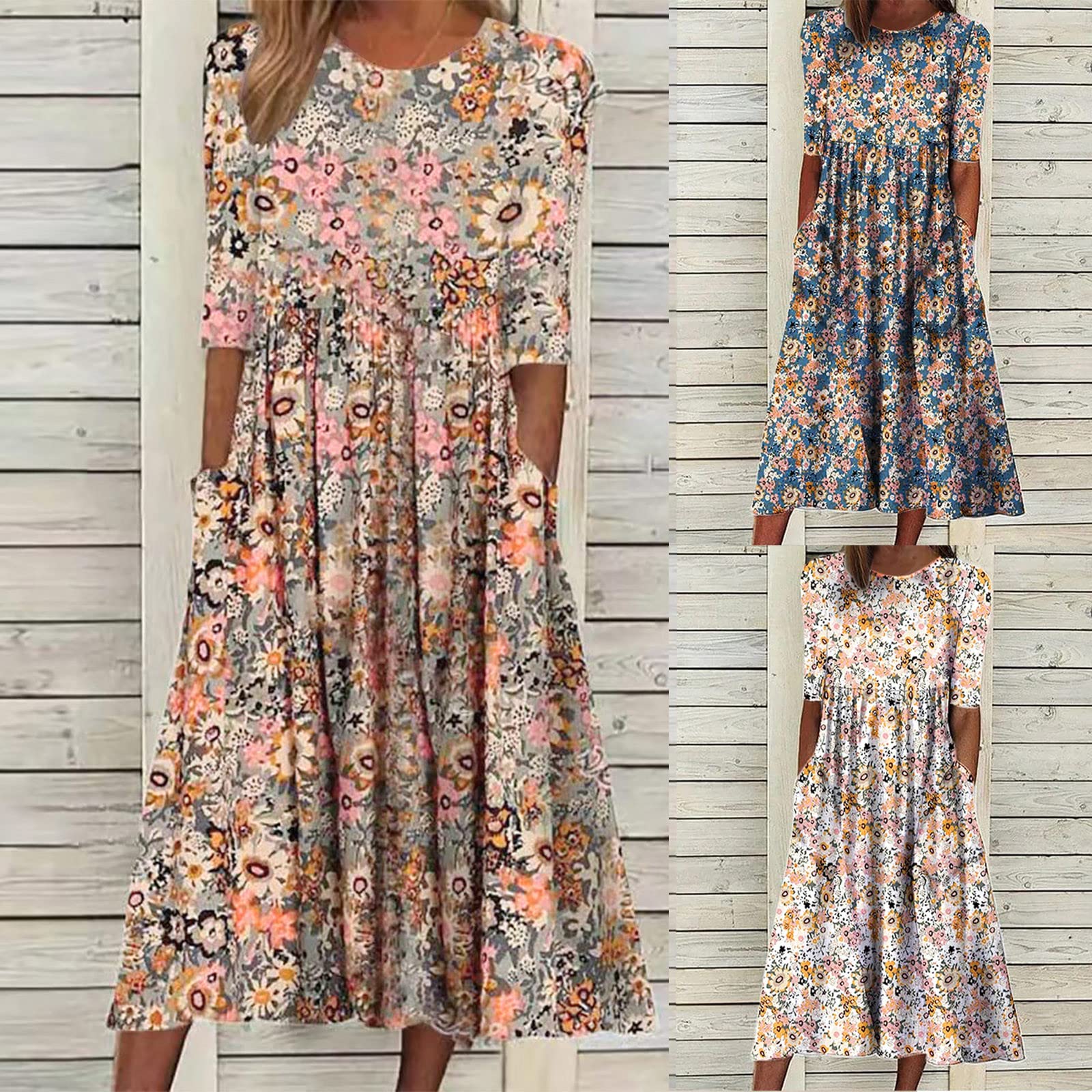 **Women's Plus Size Boho Floral Print T-Shirt Dress - Casual Loose Flowy Midi Dress with Pockets for Summer 2025 | Perfect for Beach, Vacation & Everyday Wear**
