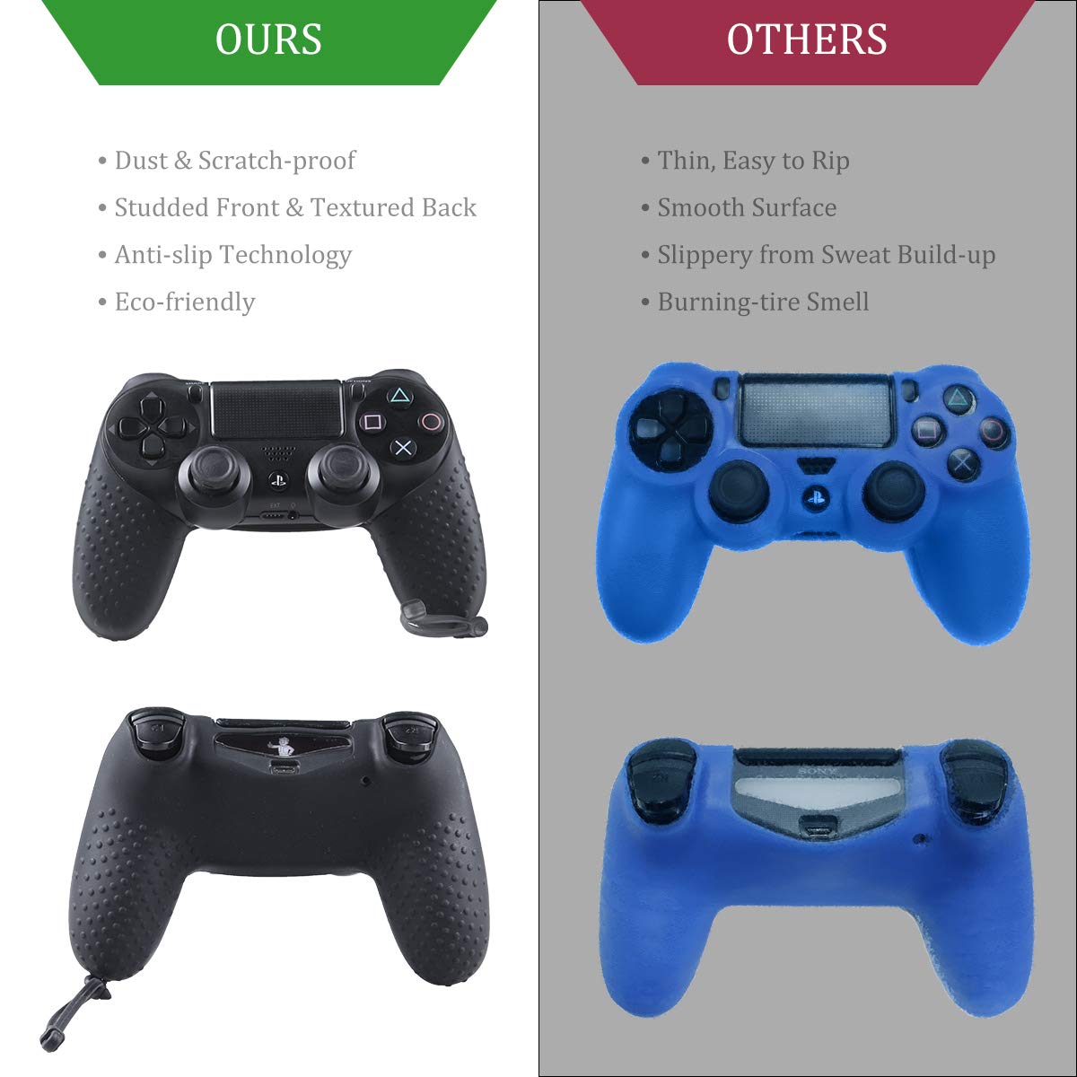 DualShock 4 Controller Silicone Skin Cover - Anti-Slip PS4 Controller Protector with Hand Strap Case & 4 Pairs Thumb Grips - Compatible with PS4, PS4 Slim, PS4 Pro (Black & White) - Perfect for Gaming, Streaming & Long Play Sessions