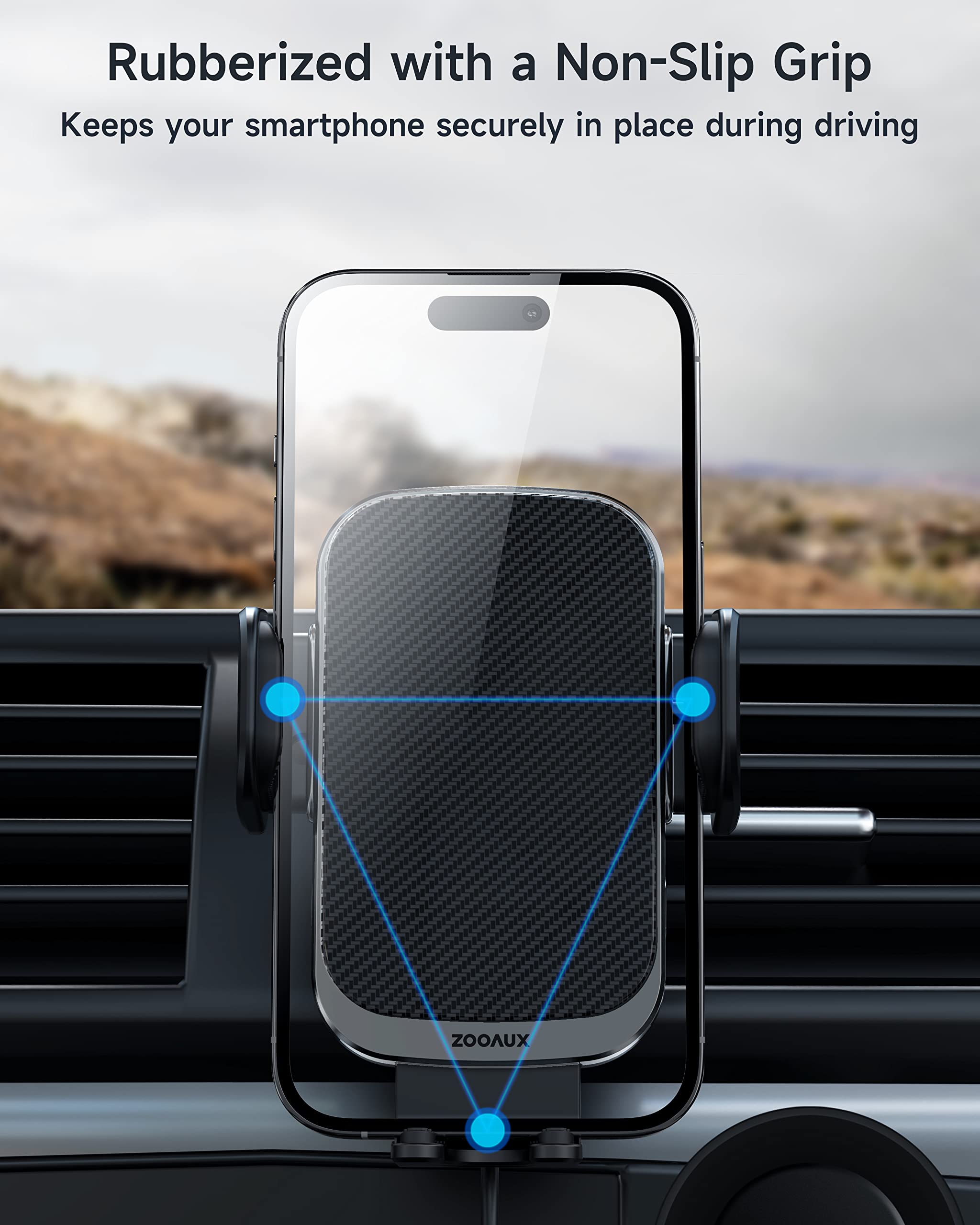 ZOOAUX 15W Fast Wireless Car Charger Vent Mount - Auto-Clamping Phone Holder for iPhone 15/15 Pro/14/13/XR/XS/X/8 & Samsung S24/S23/S22/S21/S10 - Secure Hands-Free Charging While Driving (Grey)