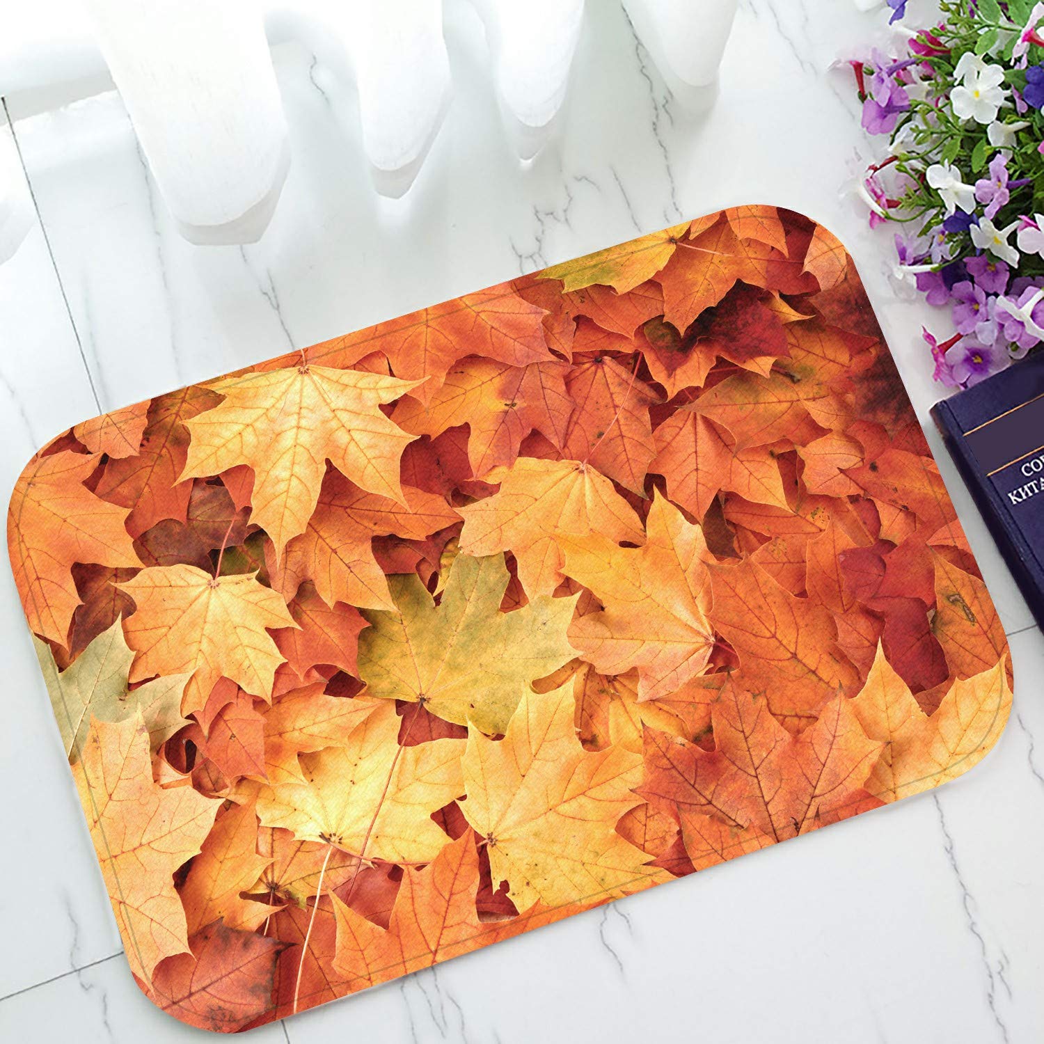 ECZJNT Maple Leaves Welcome Doormat - Non-Slip Bath Rug & Entrance Floor Mat 23.6x15.7 Inch - Perfect for Fall Decor, Front Door Entryway & Bathroom