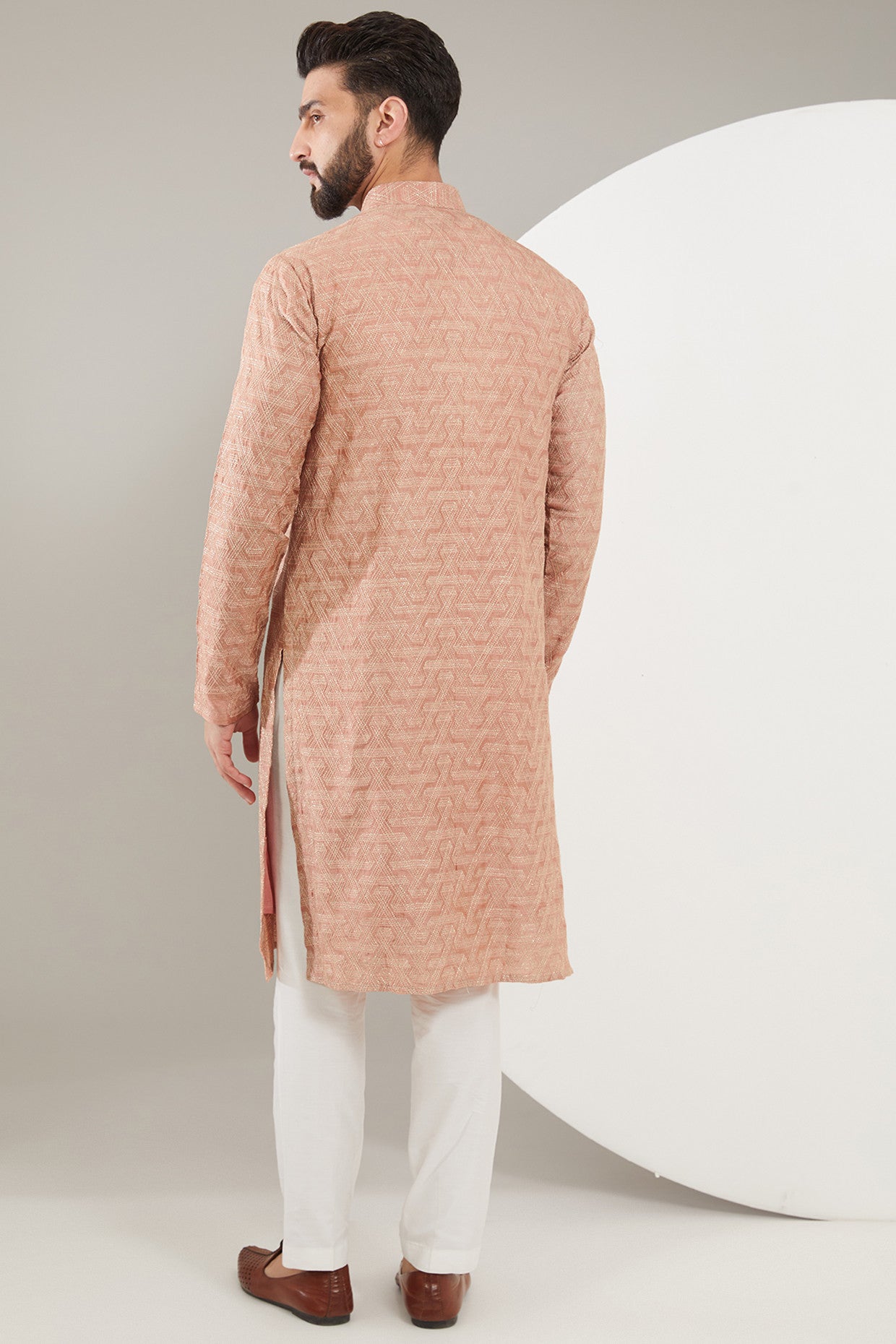 Stylish Peach Geometric Embroidered Kurta for Women - Boho Chic Ethnic Tunic Top - Perfect for Festivals, Parties & Casual Wear