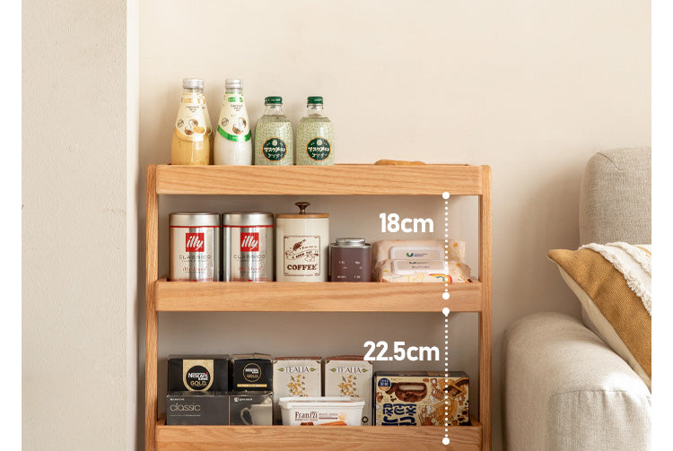 Oak Solid Wood Mobile Storage Rack Cart - Ultra Narrow Space-Saving Organizer for Kitchen, Bathroom, or Office Use