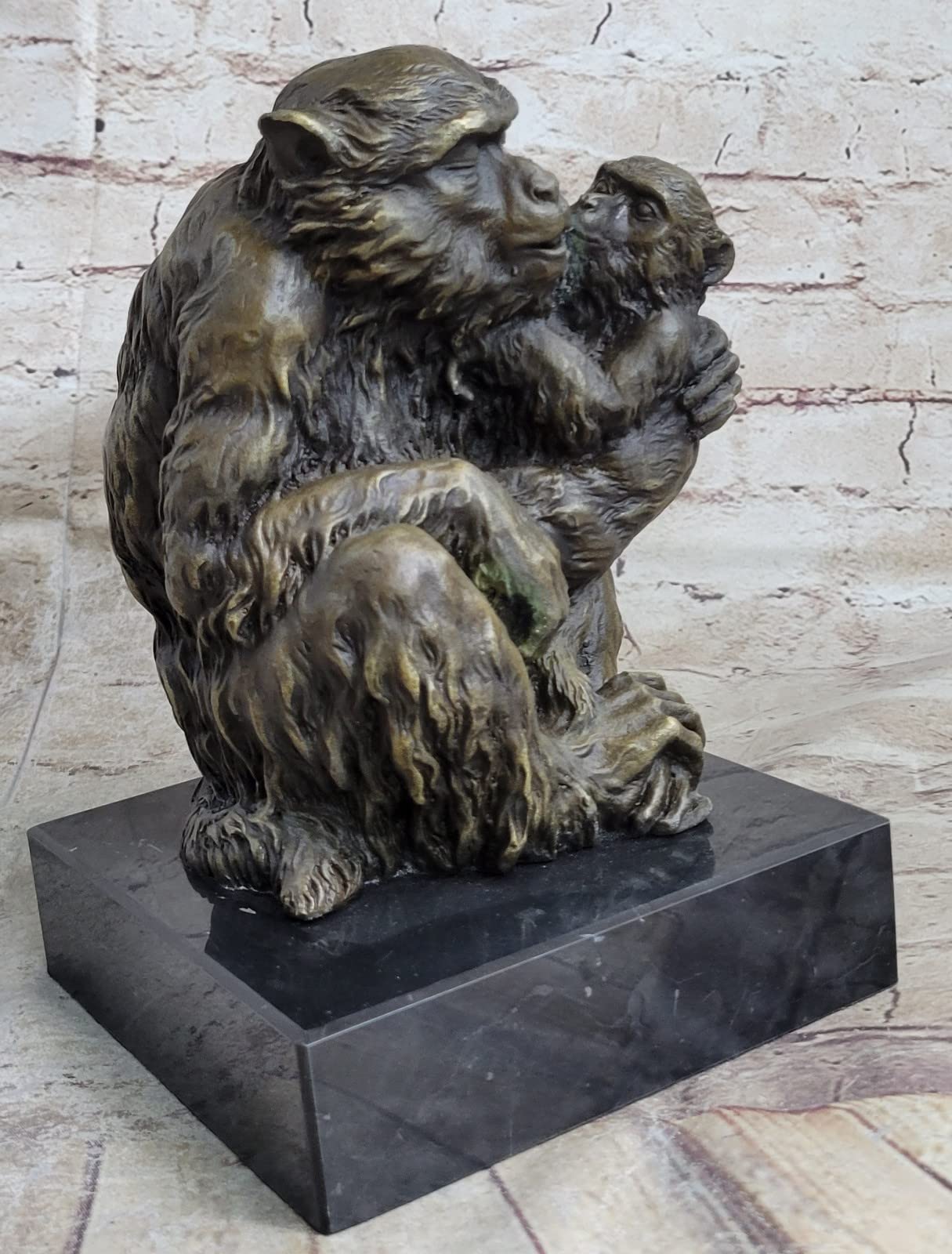 Handcrafted Bronze Gorilla & Baby Monkey Sculpture - Signed Animal Art Statue by Think Bronze | Elegant Home & Office Decor, Unique Gift for Wildlife Lovers