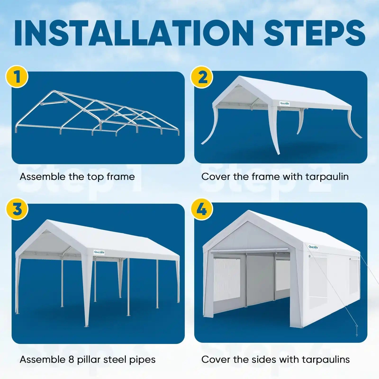 10' x 20' Heavy Duty Carport with Ventilated Windows - Waterproof Outdoor Shelter for Cars, RV, Boat & Equipment Protection