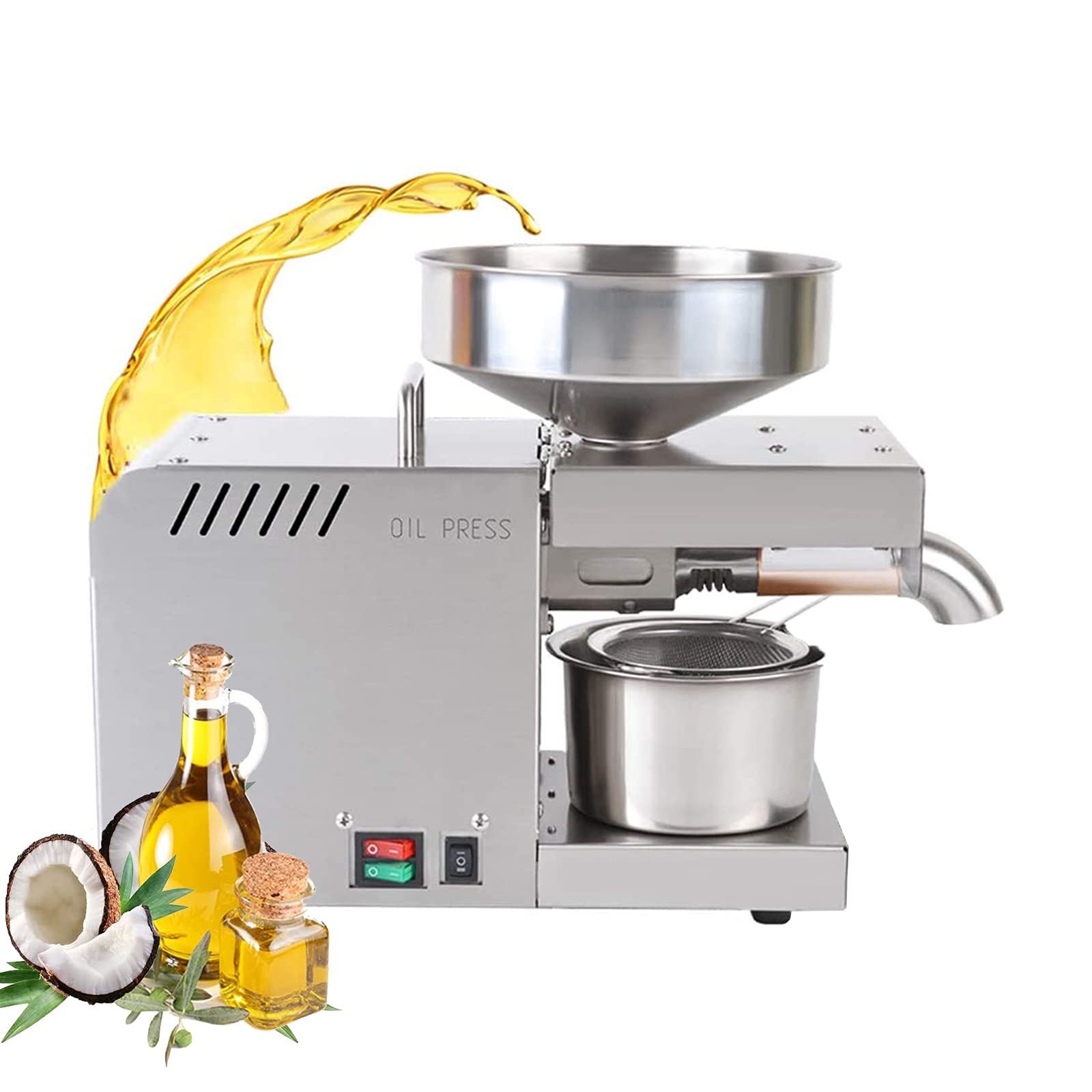 Stainless Steel Automatic Oil Press Machine - 304 Cold & Hot Press for Soybean, Sunflower Seeds - Home Use Oil Extractor for Healthy Cooking & DIY Projects