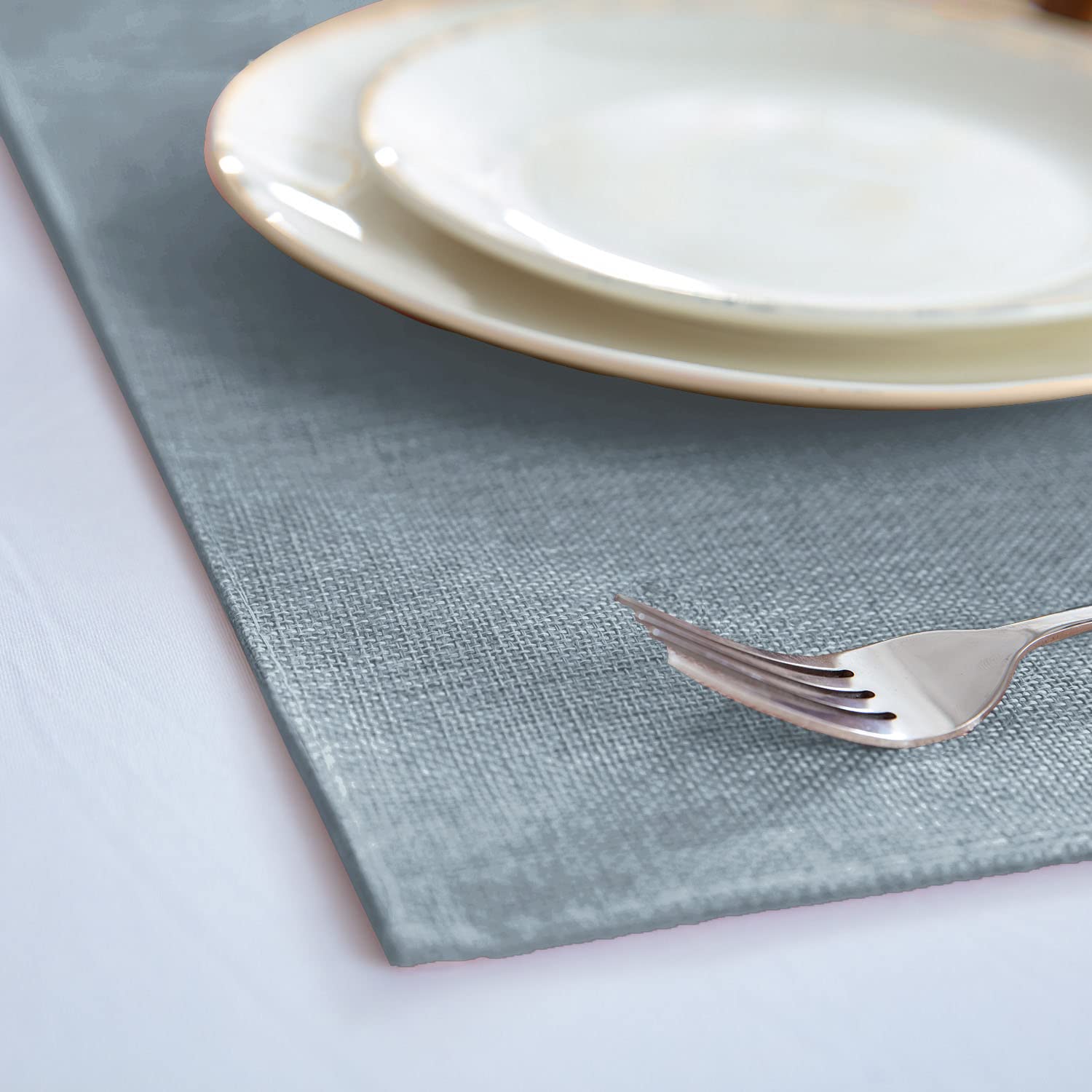 Premium Set of 8 Linen-Like Polyester Placemats - Machine Washable, Heat Resistant & Wrinkle-Free Thick Table Mats for Dining Room & Kitchen Decor (Light Gray) | Perfect for Everyday Meals, Dinner Parties & Holiday Gatherings