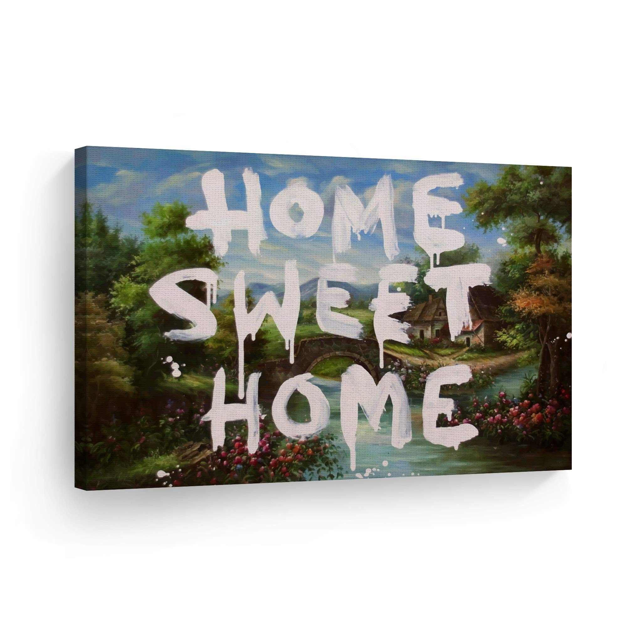 Banksy Canvas Wall Art Print - 'Home Sweet Home' Amsterdam Mural Graffiti Modern Oil Painting - Ready to Hang 30x40 Inches - Perfect for Living Room, Bedroom, Office & Bathroom Decor