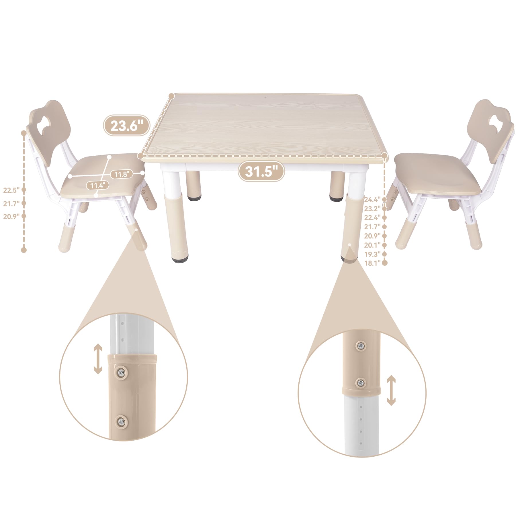 Adjustable Kids Table and 2 Chairs Set - 31.5