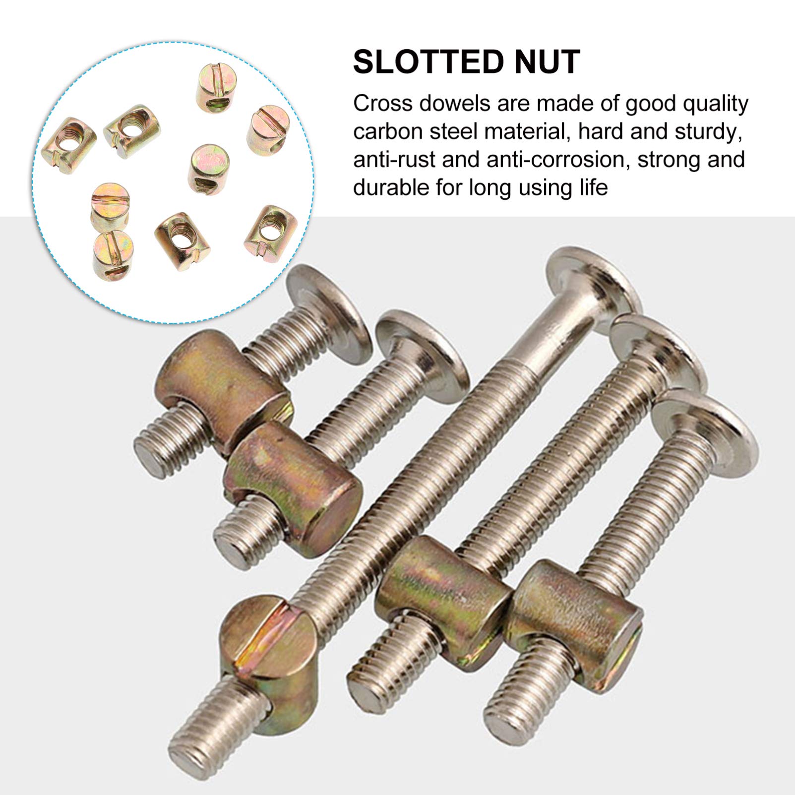 55PCS Stainless Steel & Brass Furniture Dowel Bolts Kit - Metal Dowels, Nuts, and Hardware for DIY Furniture Assembly and Repair