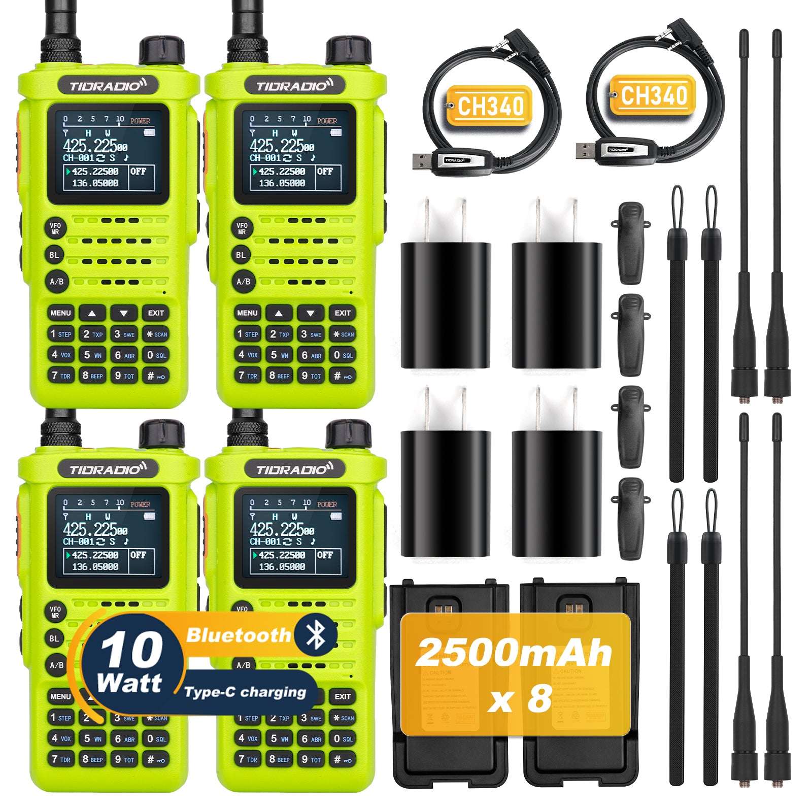 2nd Gen TD H8 GMRS Two-Way Radio 4 Pack with Spare Battery - Long Range Walkie Talkies for Outdoor Adventures, Camping, Hiking & Emergency Communication