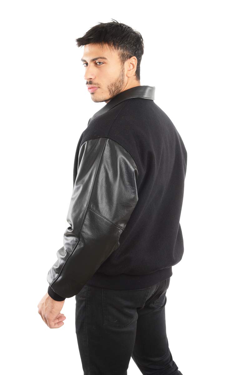Premium REED Men's Varsity Jacket - Genuine Leather & Wool Blend - Made in USA - Classic Bomber Style for Casual Wear & Outdoor Activities