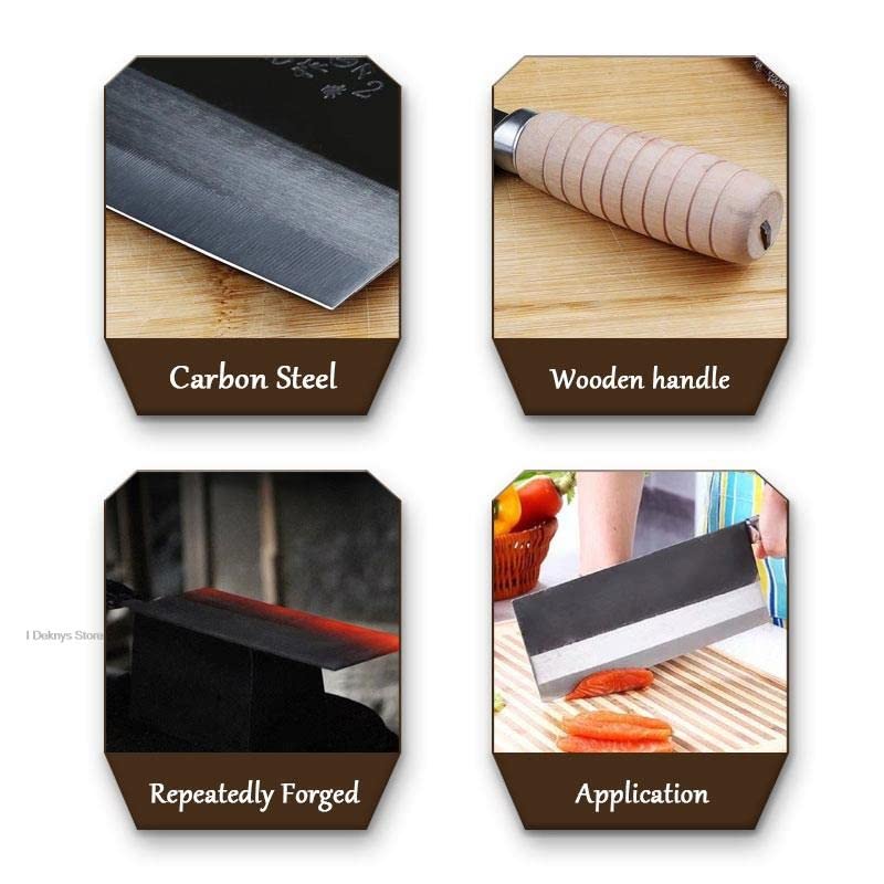 Professional Handmade Carbon Steel Chinese Cleaver Knife with Wooden Handle - Meat Cleaver, Chef Knife for Kitchen, Perfect for Chopping, Slicing, and Dicing