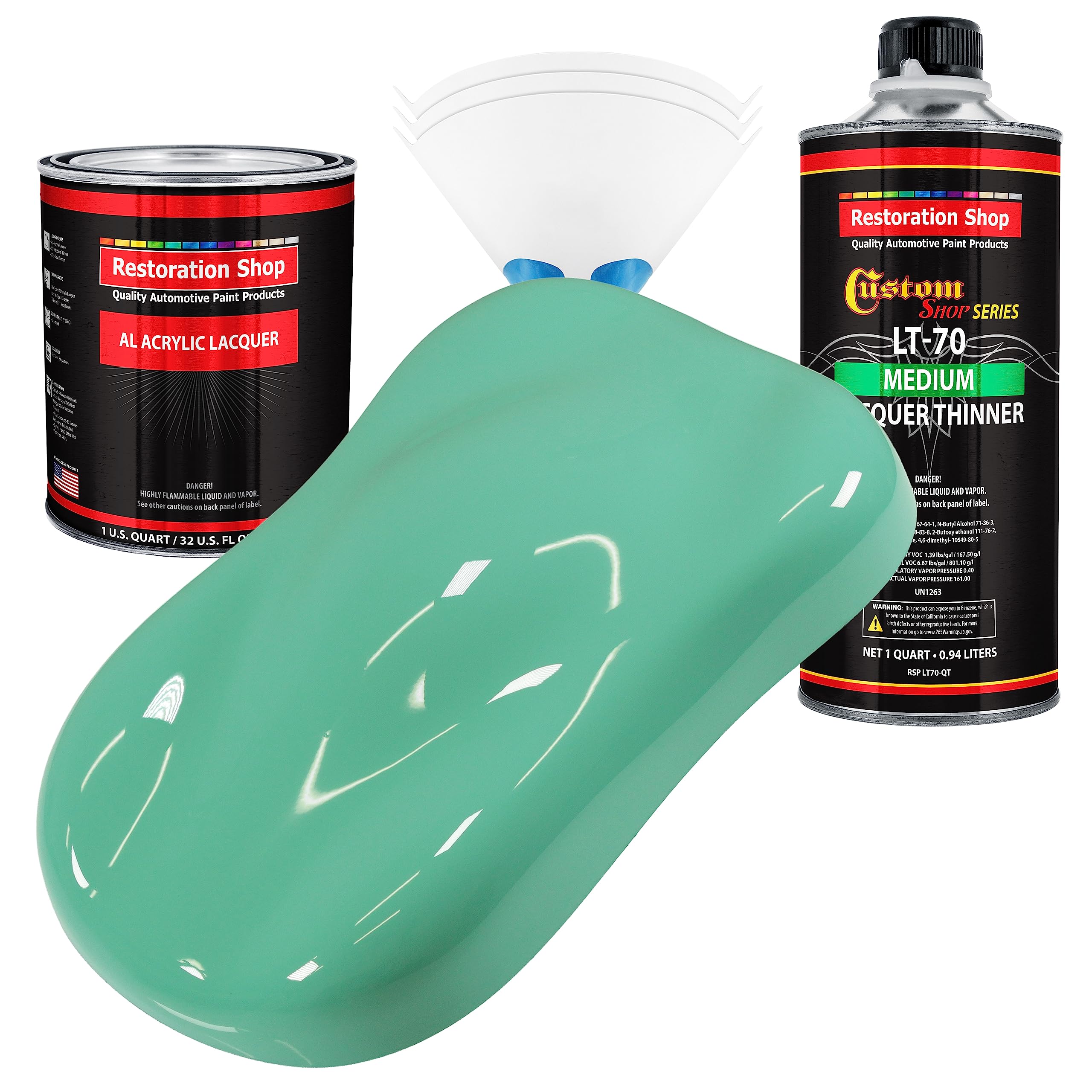 Restoration Shop Light Aqua Acrylic Lacquer Auto Paint - Professional Quart Paint Kit with Medium Thinner for Cars, Trucks, Guitars & Furniture - High Gloss Automotive Refinishing Coating - Perfect for DIY Projects & Professional Restoration