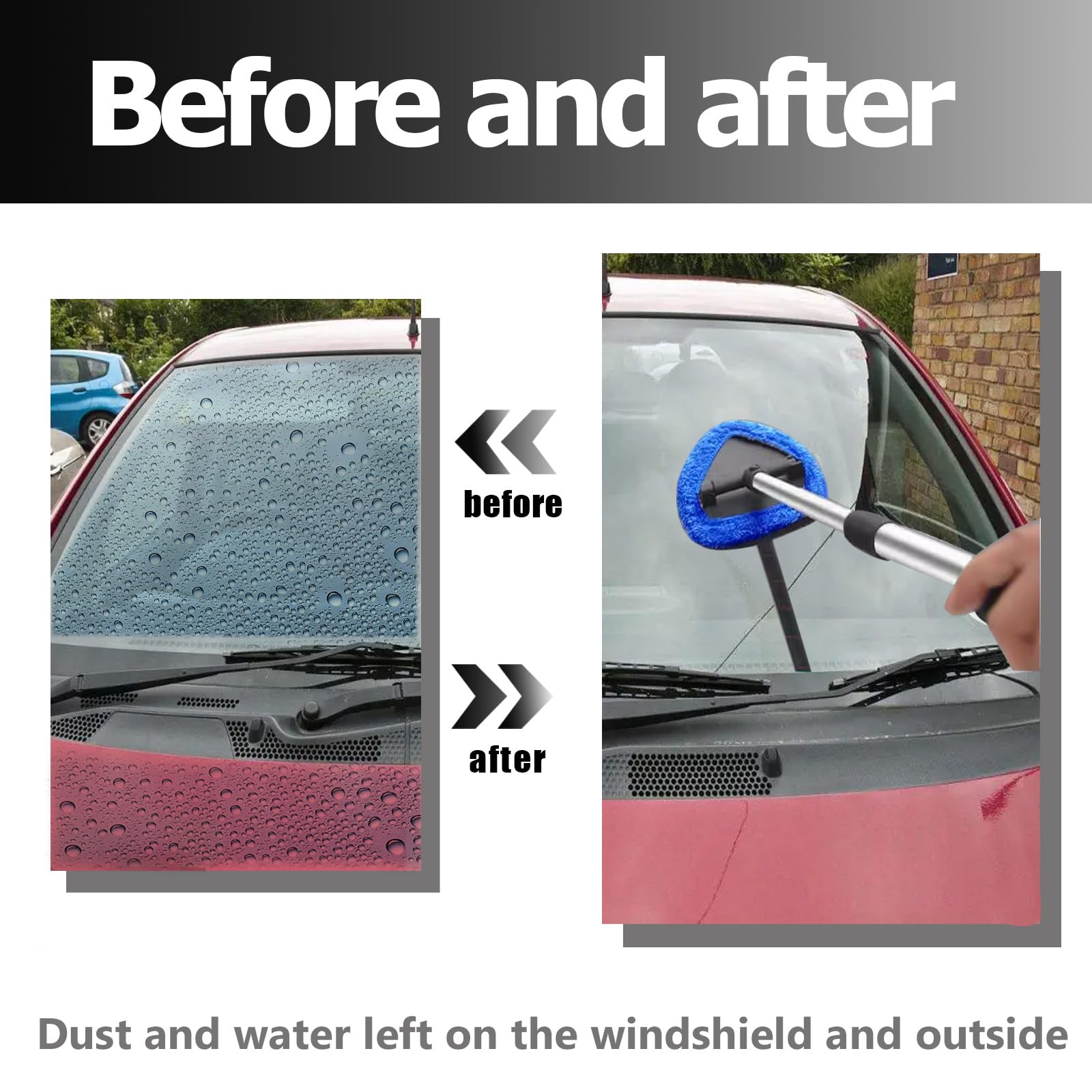 Premium Car Windshield Cleaning Kit - Expandable Window Cleaner with 4 Reusable Microfiber Pads, 2 Spray Bottles, Dust Brush & Wand Tool for Trucks, SUVs, RVs - Perfect for Auto Detailing & Interior Cleaning