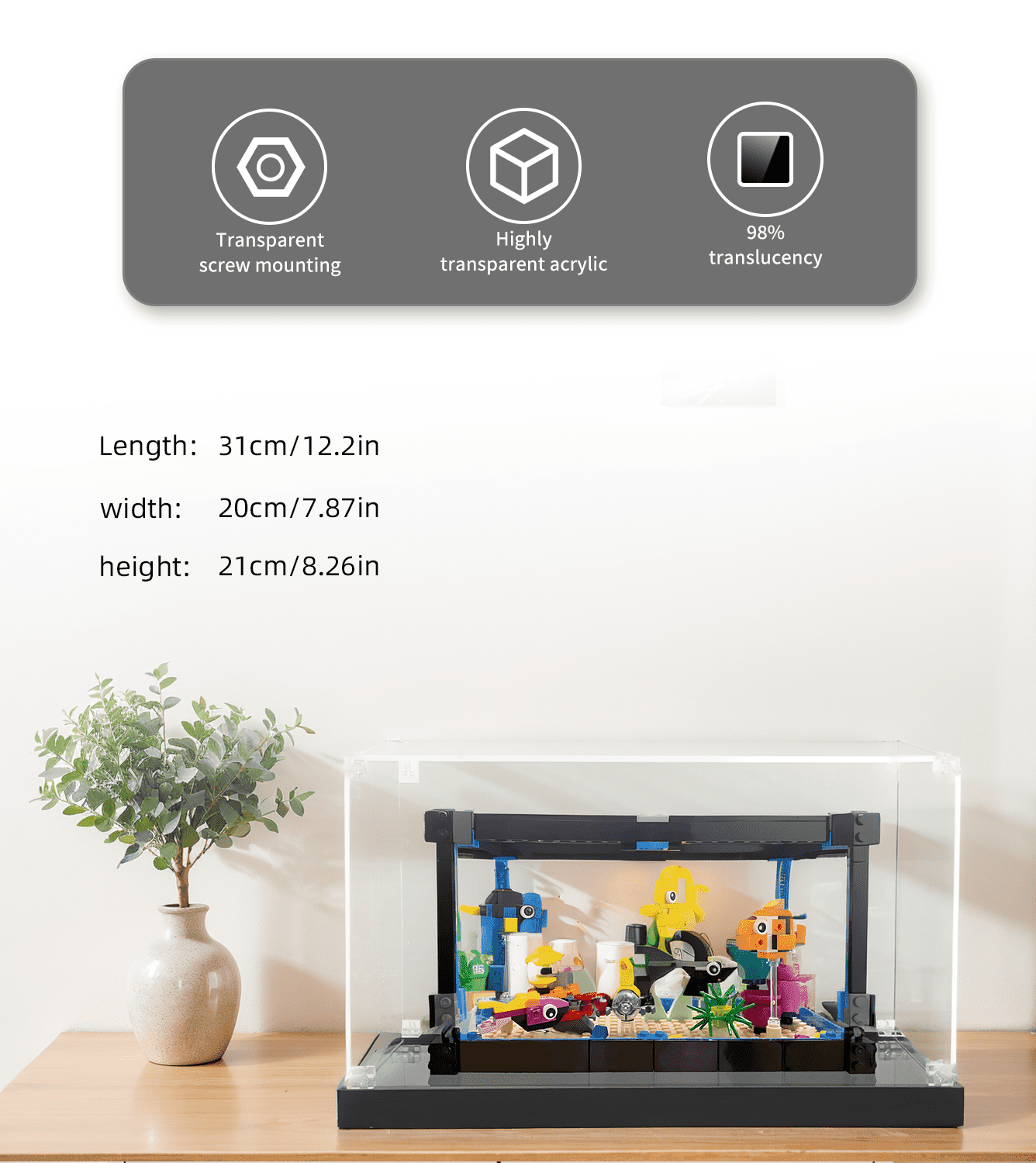 LEGO Creator 3in1 Fish Bowl 31122 Display Case - Clear Acrylic Showcase for Collectible LEGO Sets | Perfect for Home Decoration, Office Display & Gift Presentation