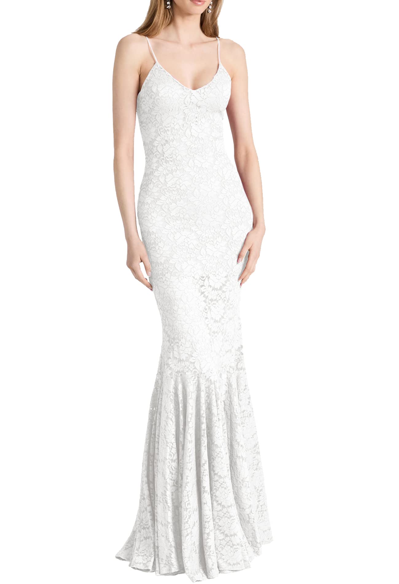 Aigeman Women's Floral Lace Spaghetti Strap Mermaid Maxi Dress - Elegant Beach Wedding Guest, Cocktail Party & Evening Gown for Special Occasions