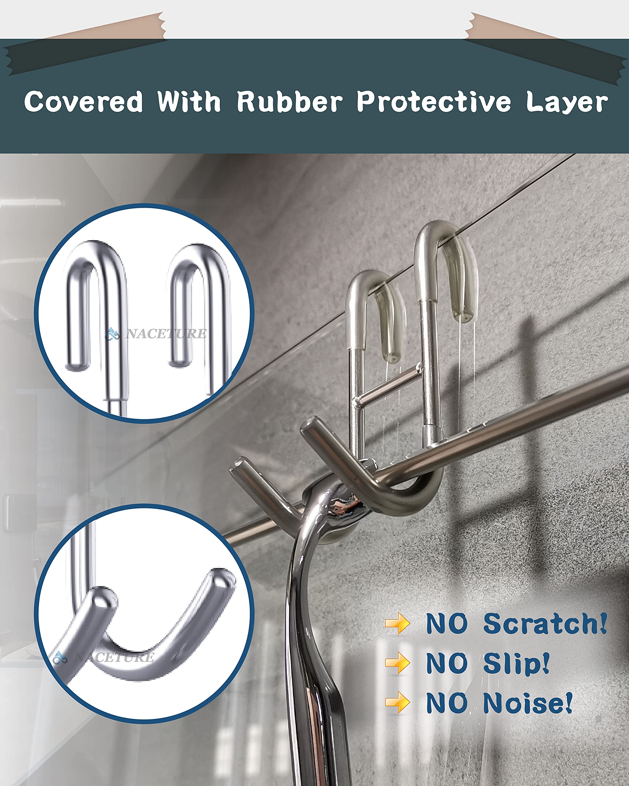 NACETURE 3-Pack Stainless Steel Over Shower Door Hooks - No Drill Towel Hanger for Bathroom, Shower Squeegee Rack & Robe Hook - Perfect for Frameless Glass Doors (Clear) - Organize Your Shower Space with These Durable Hooks for Towels, Robes & Cleaning Tools