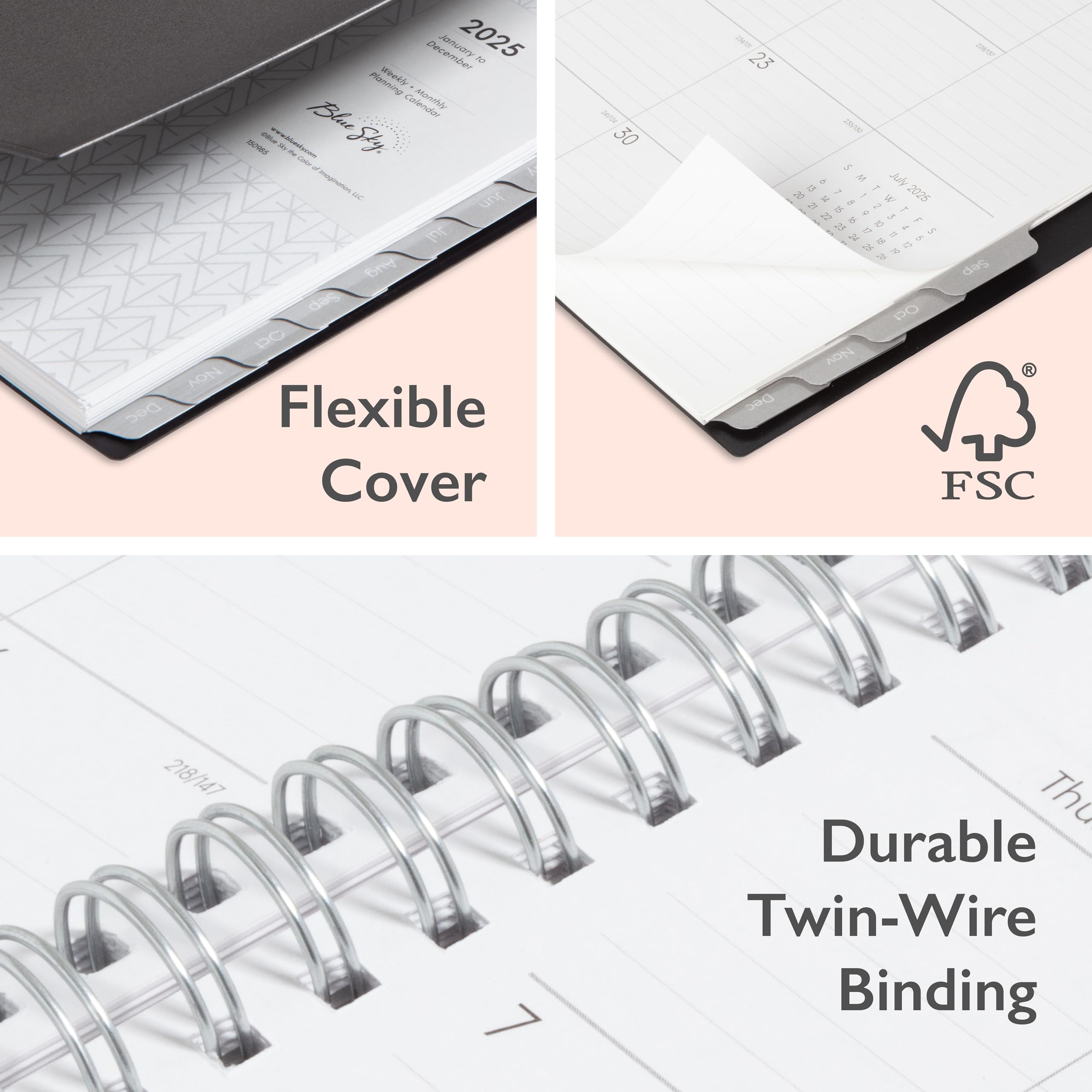Blue Sky 2025 Weekly & Monthly Planner Calendar | Jan 2025-Dec 2025 | 5x8 Inch Flexible Cover | Laminated Tabs & Wirebound | Perfect for Business Professionals, Students & Office Organization