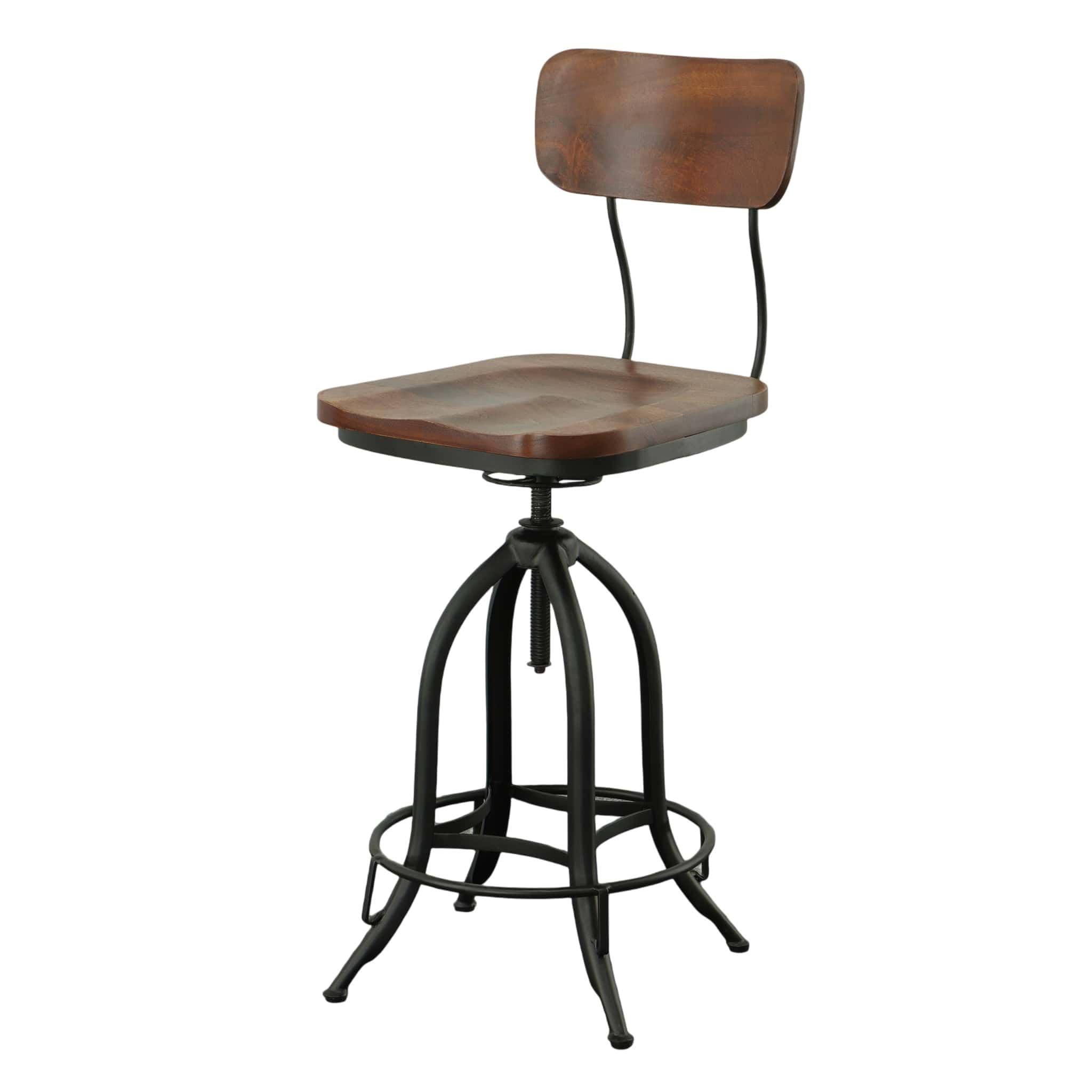 Adjustable Wood Barstool - Chestnut & Black for Kitchen & Bar