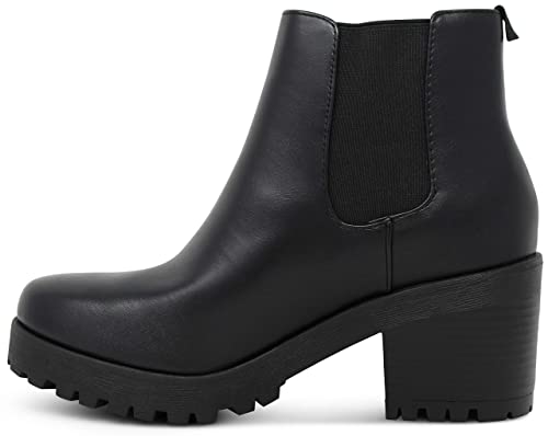 MARCOREPUBLIC Women's Ankle Boots - Round Toe Chelsea Booties with Chunky Block Heels for Casual & Office Wear | Comfortable Winter & Fall Shoes for Women