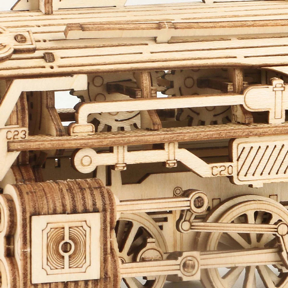 ROBOTIME DIY Locomotive Train Model Kit - 3D Wooden Puzzle for Adults & Teens - Perfect for Home Decoration, STEM Education, and Train Enthusiasts