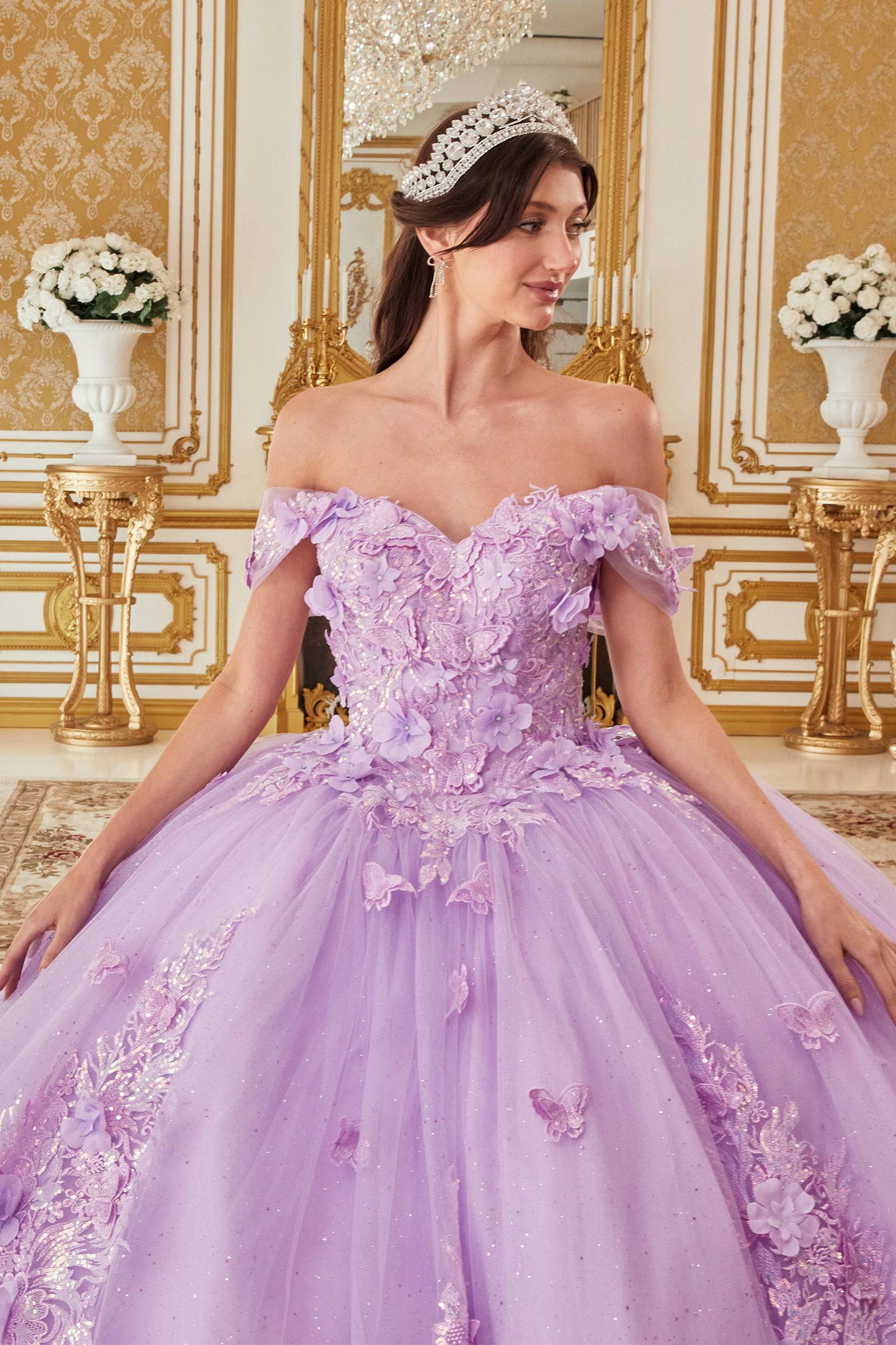 Cinderella Divine 15713 Ladivine Off Shoulder Floral Ball Gown Quinceanera Dress - Elegant Prom, Wedding, or Special Occasion Formal Wear