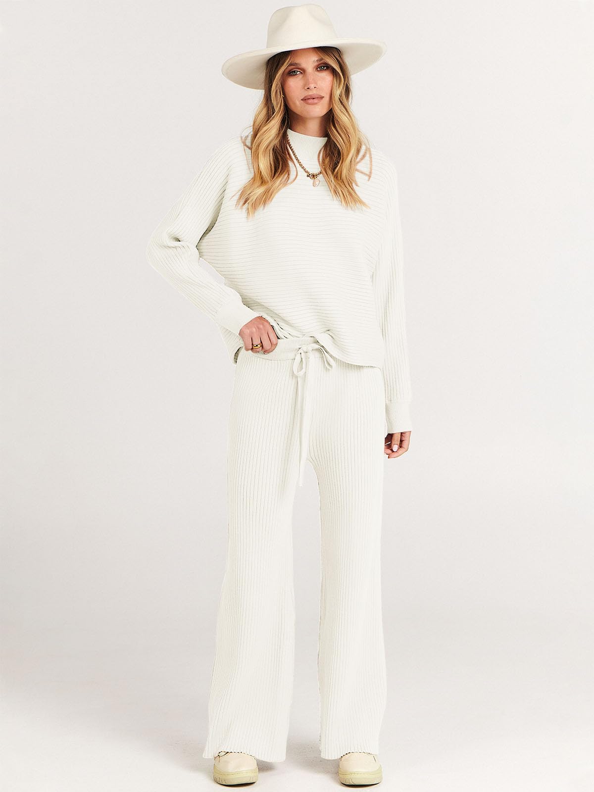 ANRABESS Women's Two Piece Outfits - Cozy Knit Sweater Crop Top & Wide Leg Pants Lounge Set | Trendy Fall 2024 Travel Clothes | Perfect for Casual Wear, Vacation Outfits & Cozy Home Relaxation