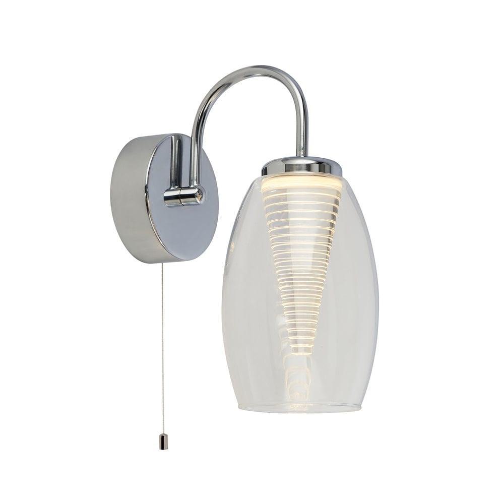 Cyclone 1 Light Chrome Wall Sconce with Glass Shade - Modern Cord Pull Wall Lamp for Bedroom, Living Room, or Hallway Lighting