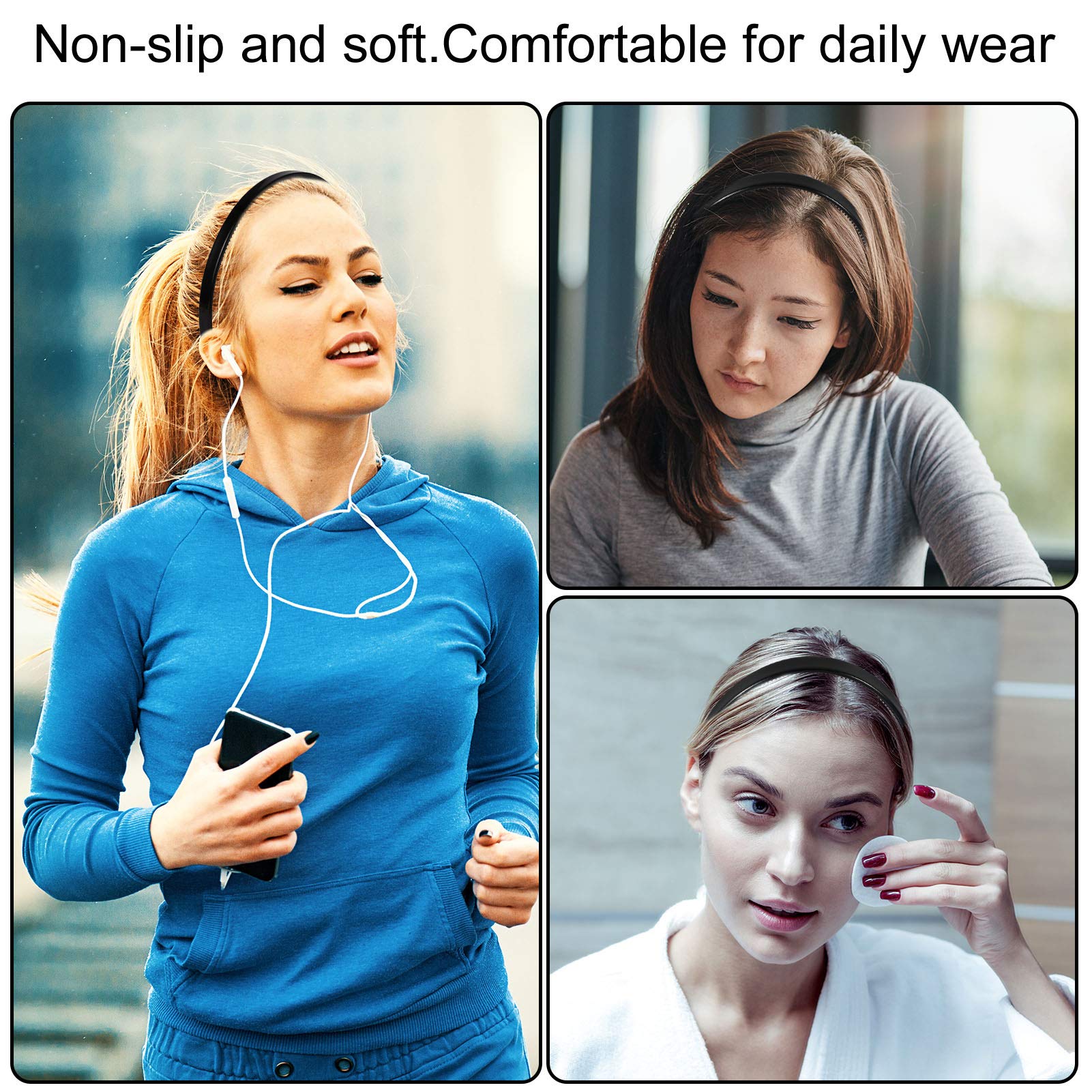 Heyu-Lotus 6-Pack Unisex Hair Bands with Plastic Teeth Comb - Non-Slip Hair Hoop Gripper for Men & Women - Perfect for Sports, Workouts, and Everyday Styling
