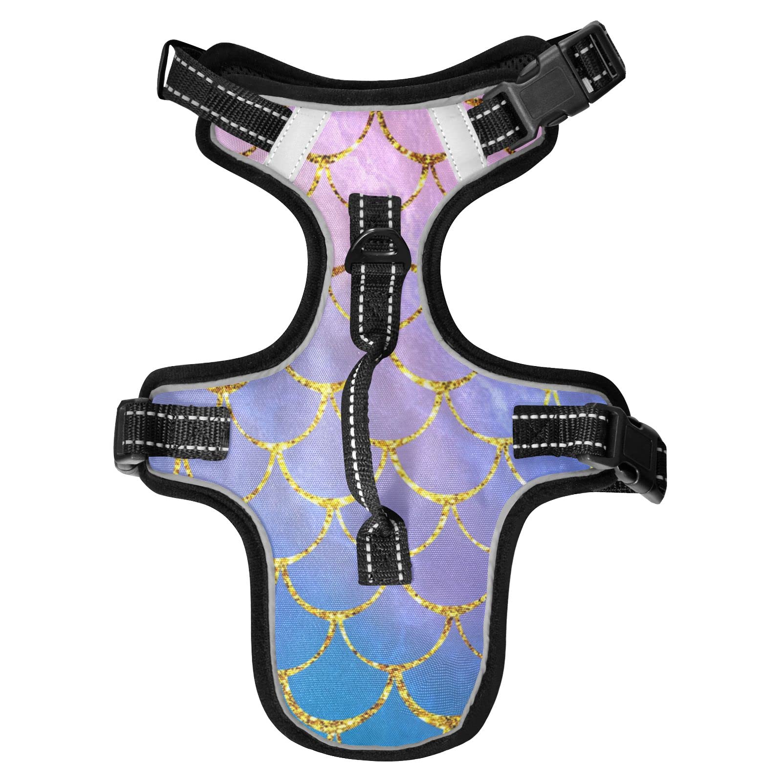 Mermaid Dog Harness No Pull Reflective Pet Vest - Breathable Adjustable Harness with Handle for Small & Medium Dogs - Perfect for Walking, Running & Nighttime Safety
