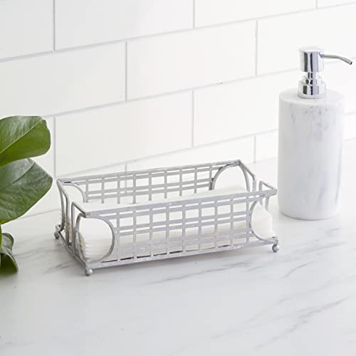 Vintage Art Deco Striped Guest Towel Holder - Silver Foil Bathroom Organizer (8.75
