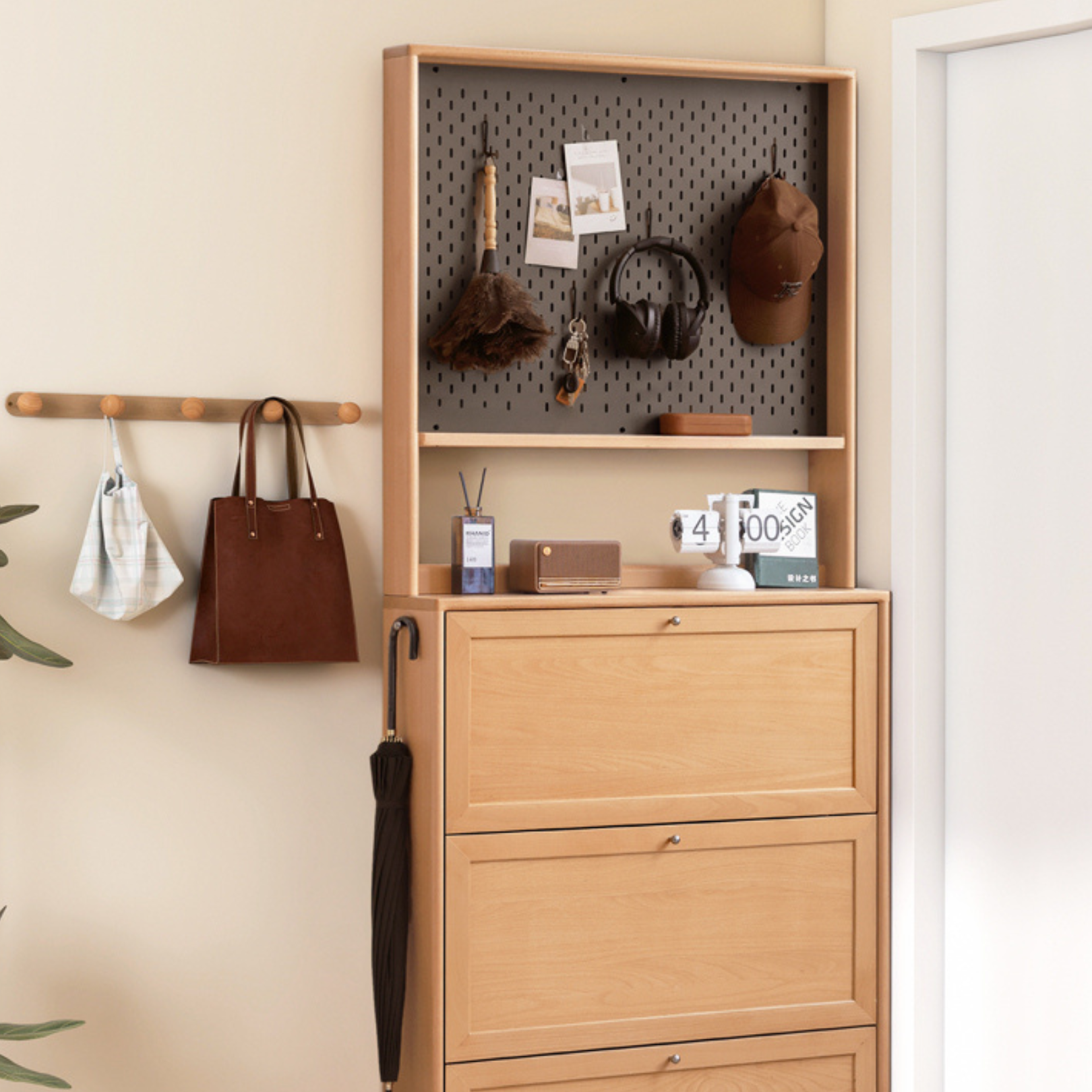 Beech Solid Wood Ultra Thin Flip Shoe Cabinet - Space Saving Shoe Storage for Entryway, Closet & Small Apartments