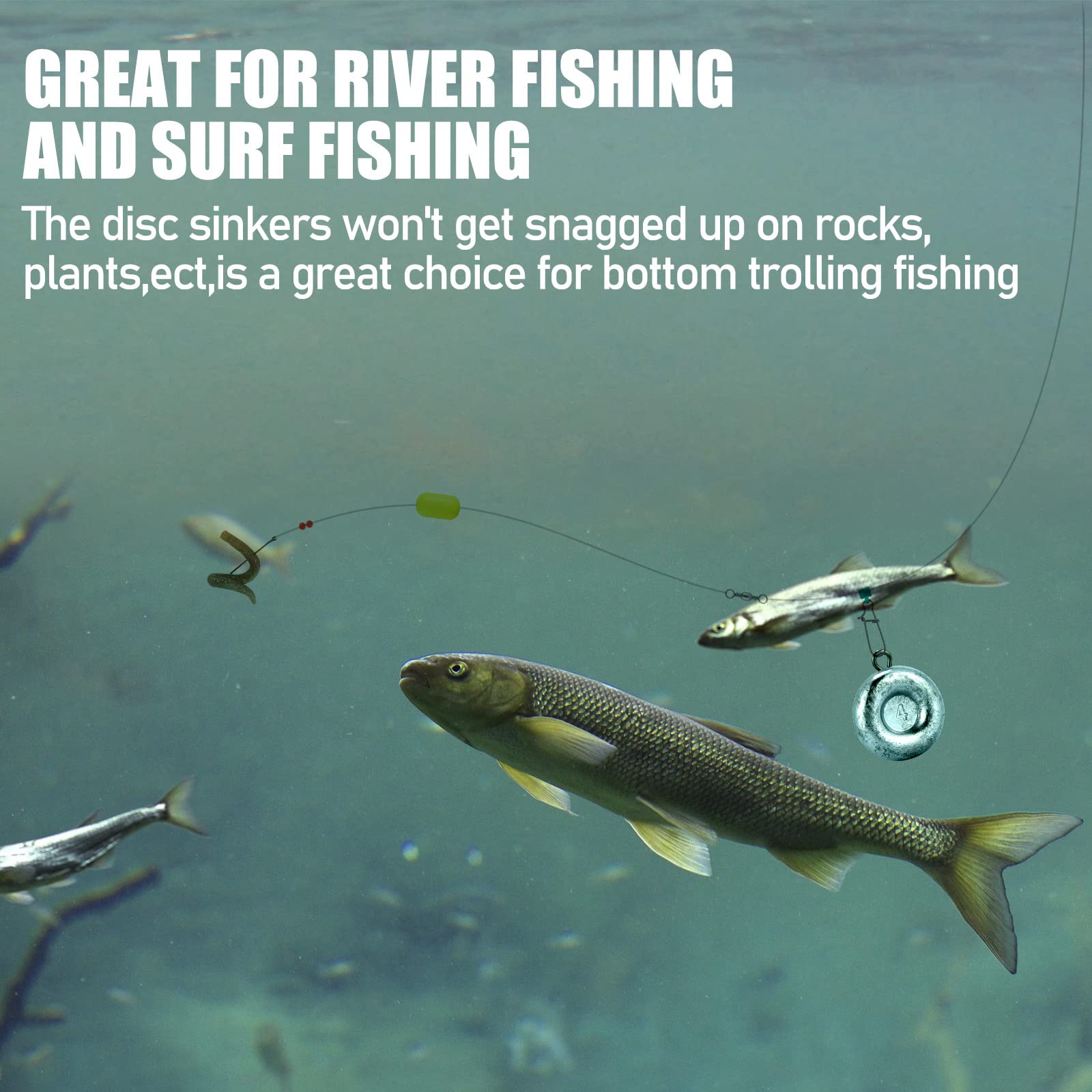 Dr.Fish Fishing Coin Sinkers - Lead Fishing Weights & Disc Weights for No Roll Performance - Ideal for Freshwater, Saltwater, River Bank, Surf Fishing and Catfishing - Perfect for Bass, Trout and Deep Sea Angling Adventures
