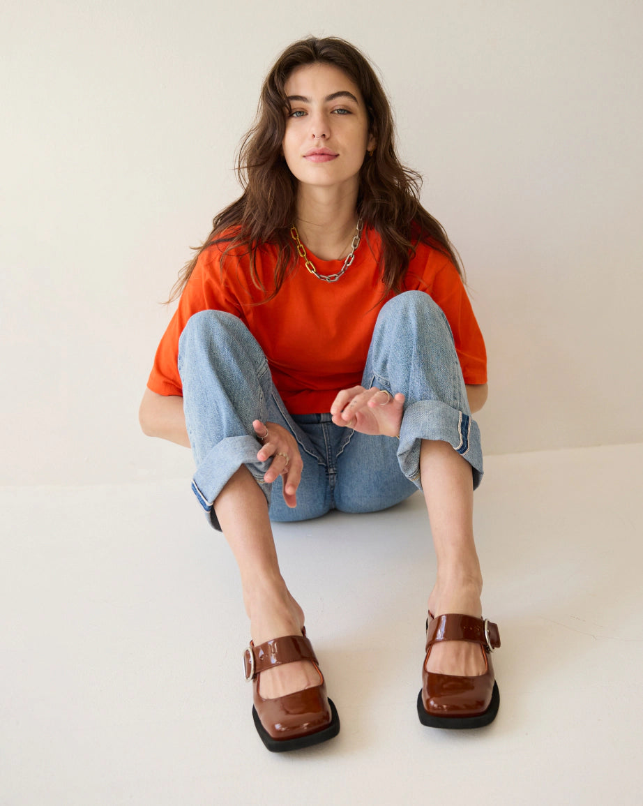 Badu Square Toe Leather Mule Shoes for Women - Comfortable Slip On Toffee Ripple Loafers | Casual Office Wear, Weekend Outfits & Everyday Fashion
