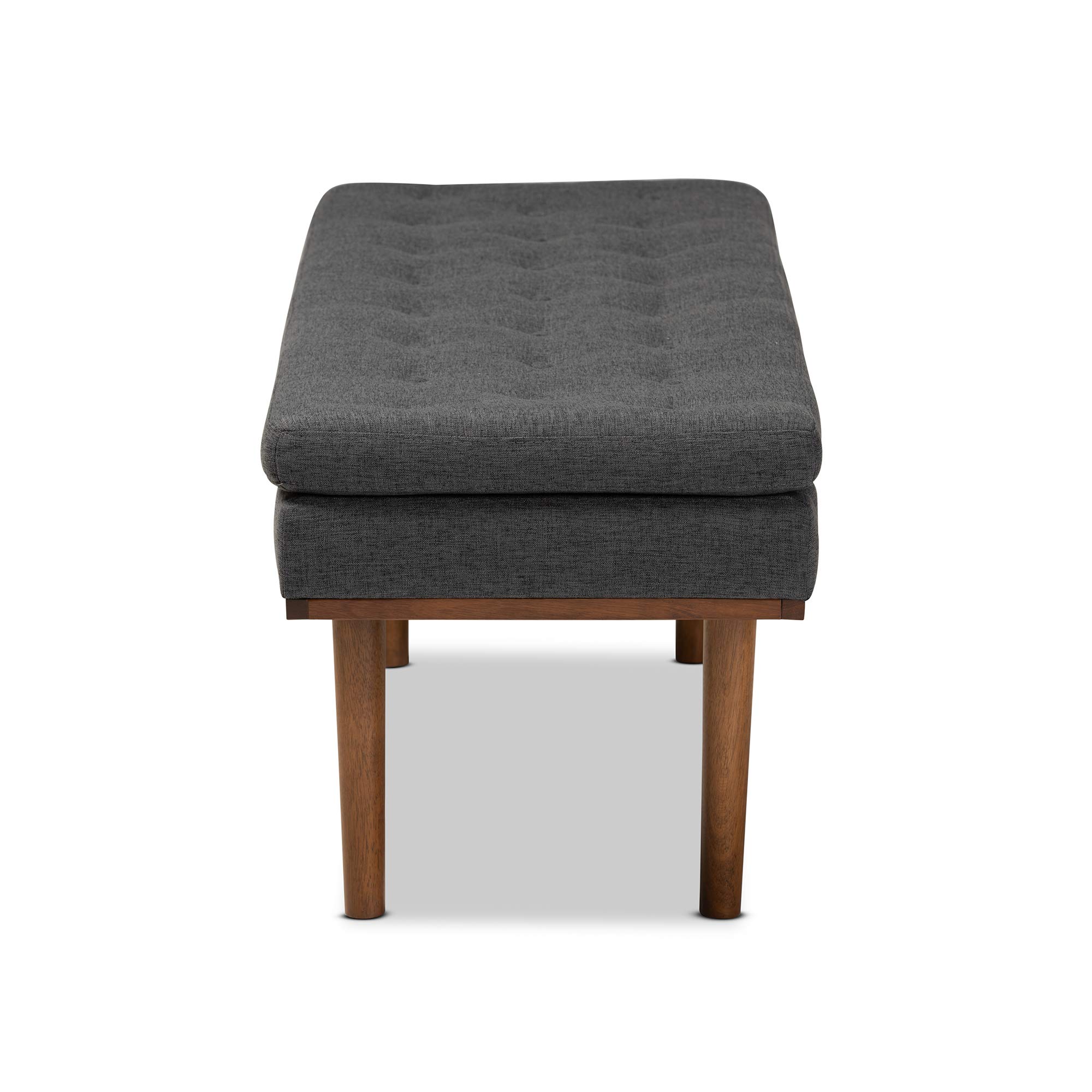 Baxton Studio Modern Wooden Bench with Dark Grey Upholstery & Walnut Legs - Perfect for Entryway, Living Room, or Bedroom Seating