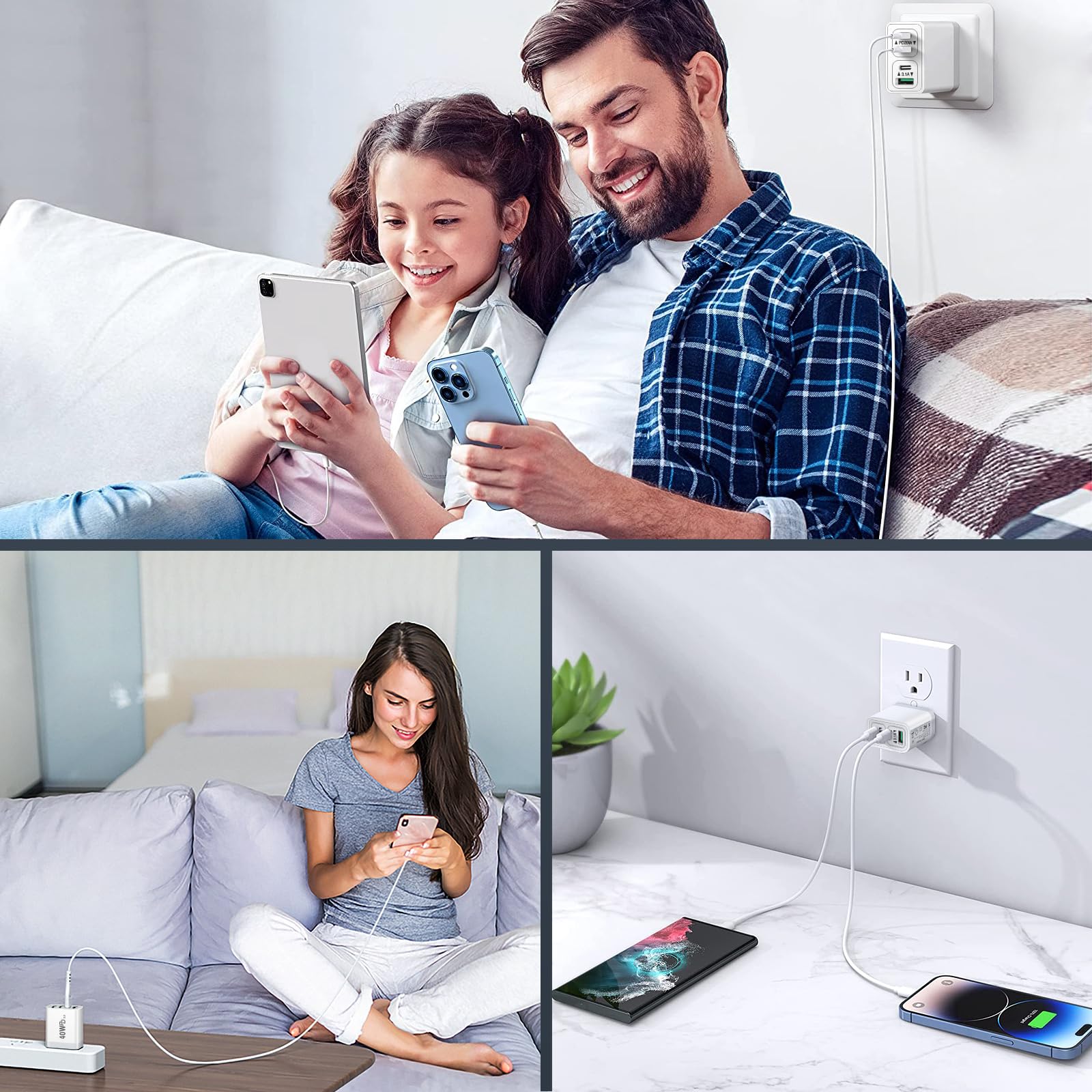 Ancekoy 40W 4-Port USB C Wall Charger [2 Pack] - Fast Charging Block with Dual PD+QC Ports for iPhone 15/14/13/12/11/Pro Max/XS/XR/8/7, Samsung Galaxy - Perfect for Home, Office & Travel Charging Multiple Devices