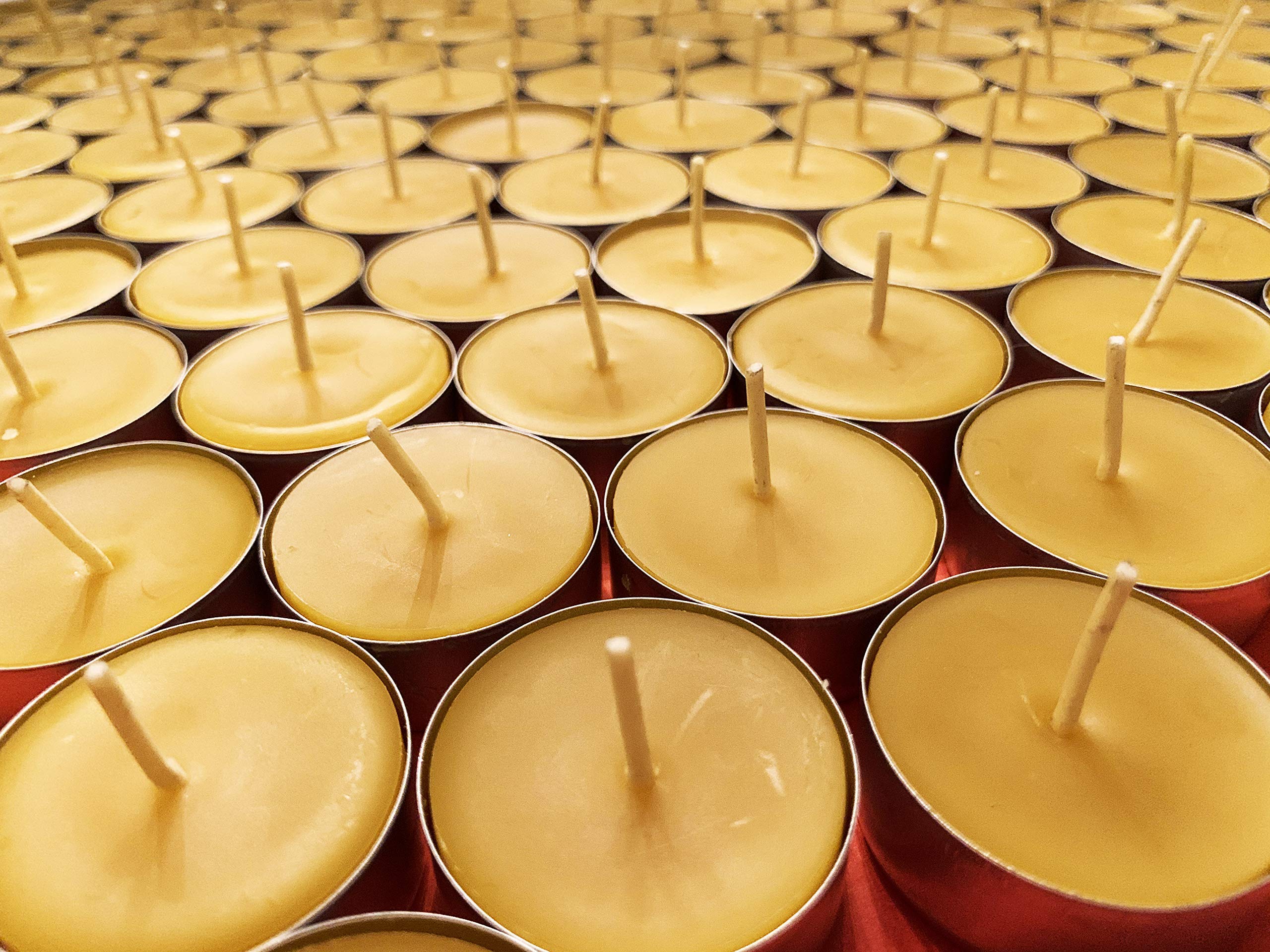 100% Natural Beeswax Tealight Candles - Bulk Pack of 100, Handcrafted in USA | Unscented, Clean Burning, Allergy Friendly with Natural Honey Aroma | Perfect for Weddings, Parties, Events, Holidays & Emergency Preparedness | Eco-Friendly Aluminum Cup Tea Lights for Home Decor, Relaxation & Romantic Ambiance