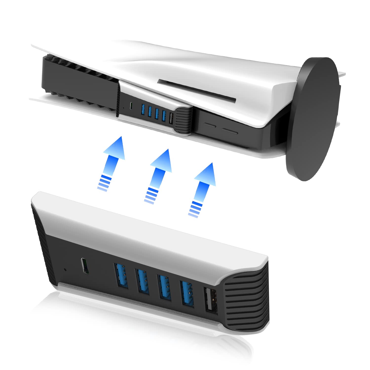5-in-1 USB Hub for PS5 Console | High-Speed USB 3.0 Port Expander with 4 USB Ports & 1 USB-C Port | Perfect for Gaming Accessories, Controllers & External Storage | Compatible with PlayStation 5
