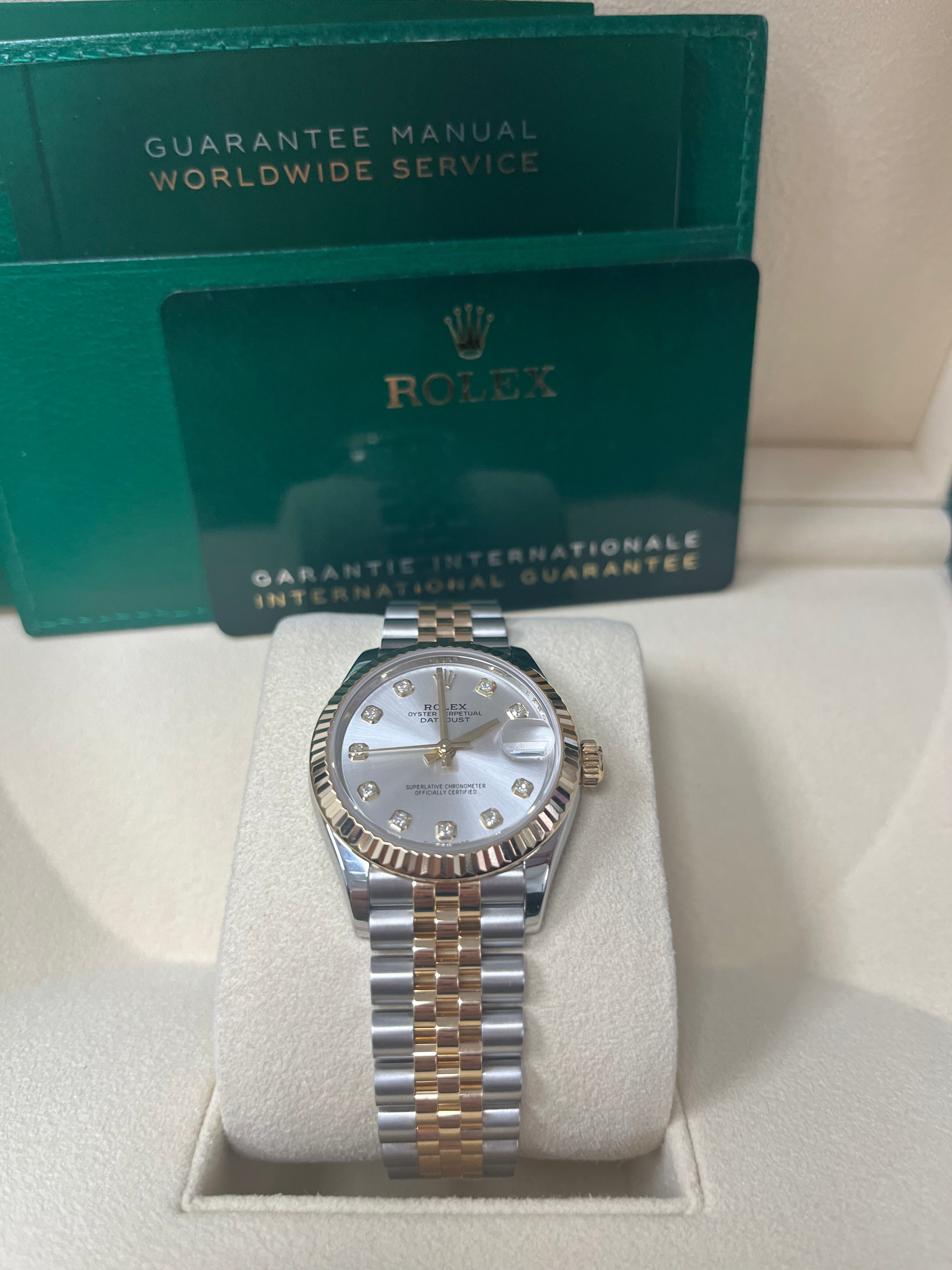 Rolex Datejust 31mm Watch - Steel & Yellow Gold, Fluted Bezel, Silver Diamond Dial, Jubilee Bracelet 278273 - Luxury Women's Watch for Business, Parties & Special Occasions
