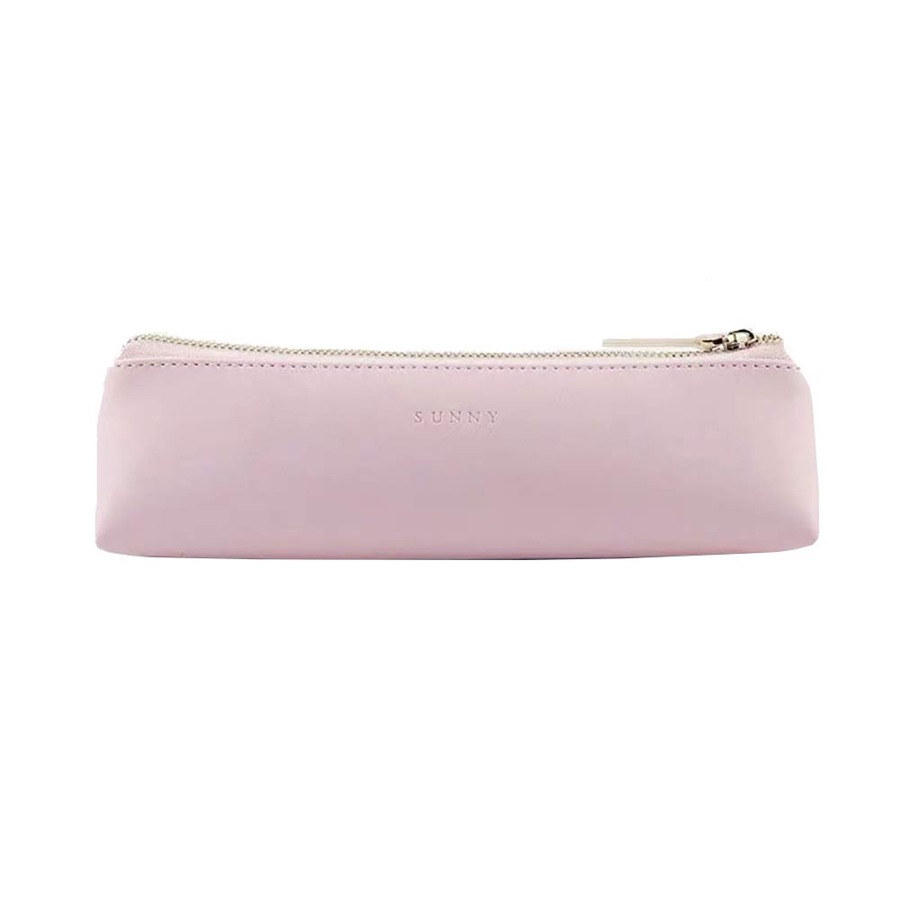 Premium PU Leather Pencil Case for Students - Zippered Stationery Pouch Organizer for Pens, Pencils & Markers - School Supplies, Office & Travel Essentials (Pink)