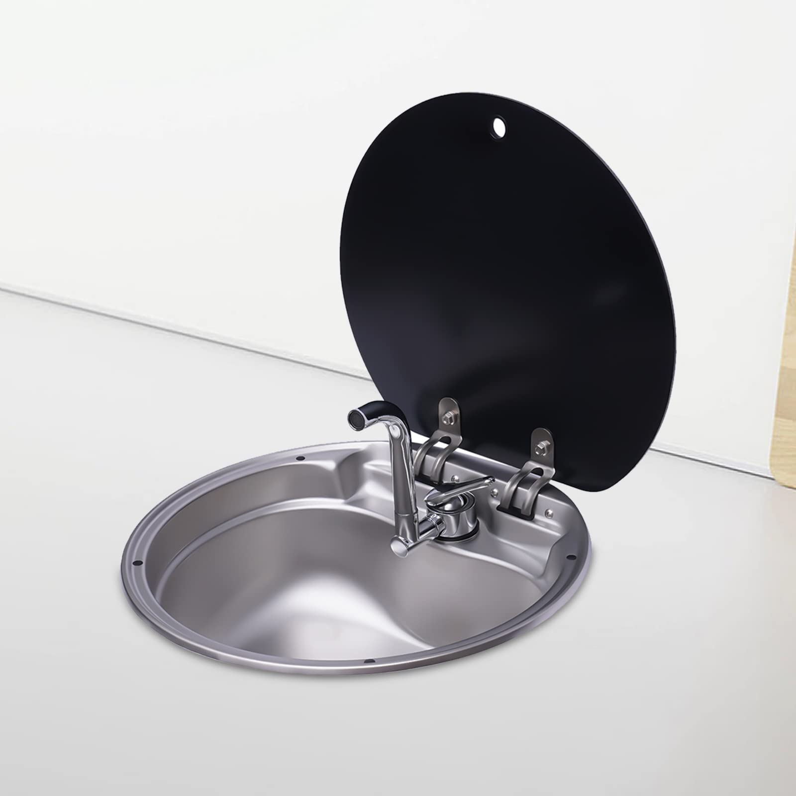 Stainless Steel Undermount Single Bowl RV Kitchen Sink with Foldable Faucet & Lid - Compact Drop-In Hand Wash Basin for Workstations, Campers, Boats, Bars & Mobile Homes | Perfect for Small Spaces & Outdoor Living